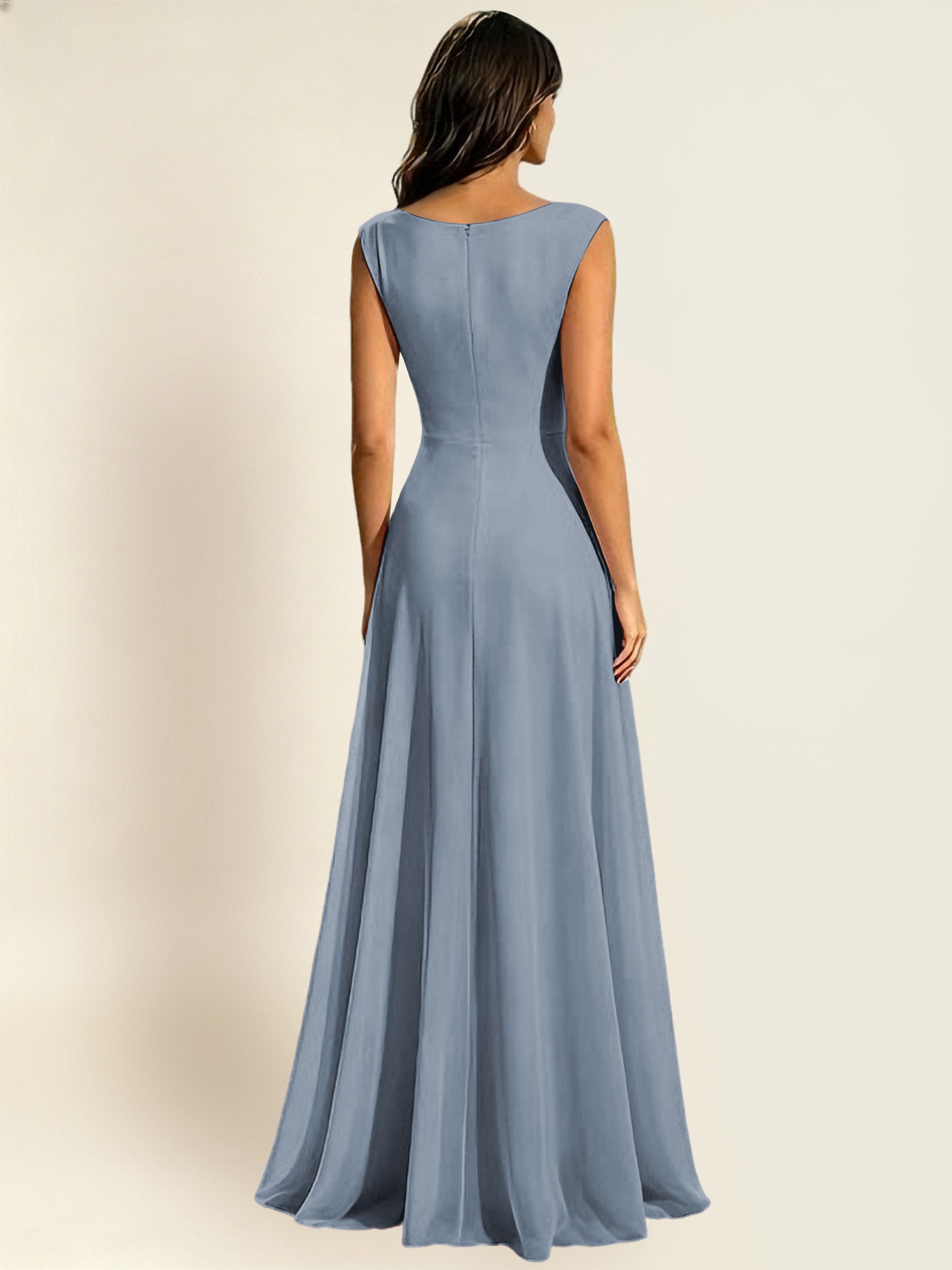 ROVDESY A-Line Chiffon Long Bridesmaid Dress With Sleeveless