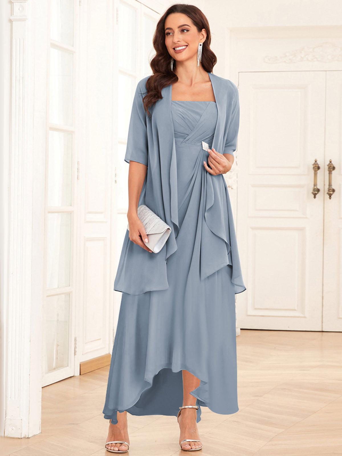 2 Pieces Chiffon A Line Mother of the Bride Dress with Jacket