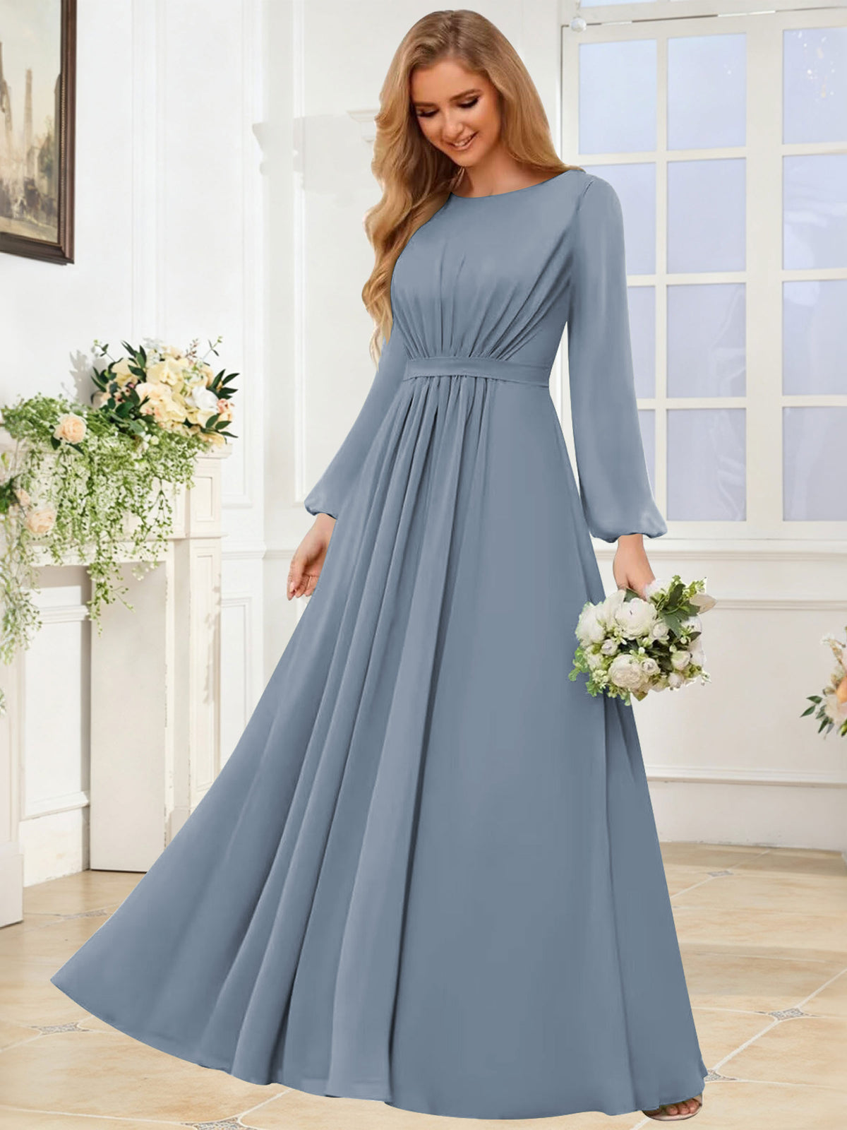 A-Line Chiffon Long Sleeve Bridesmaid Dress