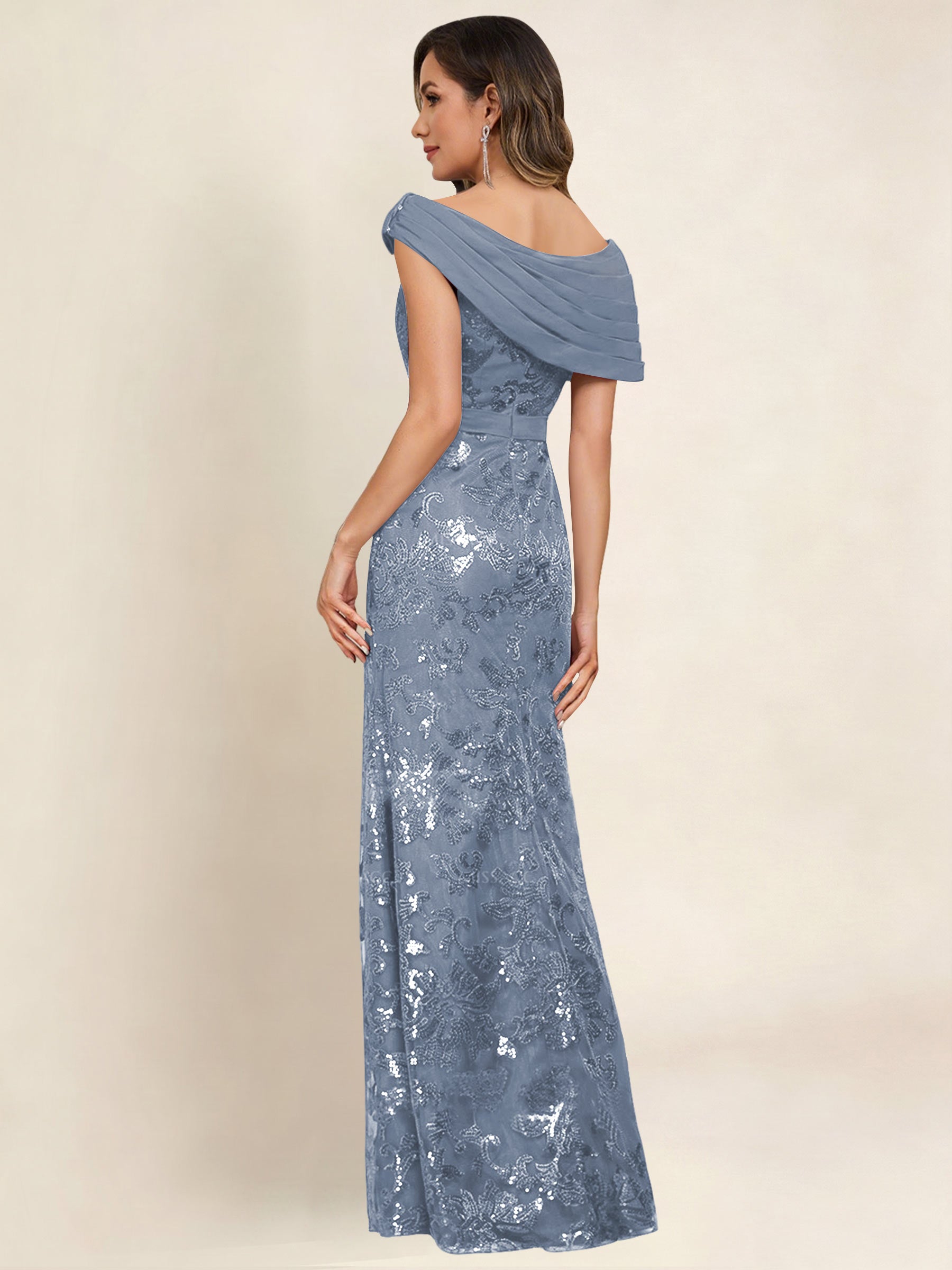 ROVDESY Off the Shoulder Sequin Mermaid Long Mother Of The Bride Dress Formal Gown