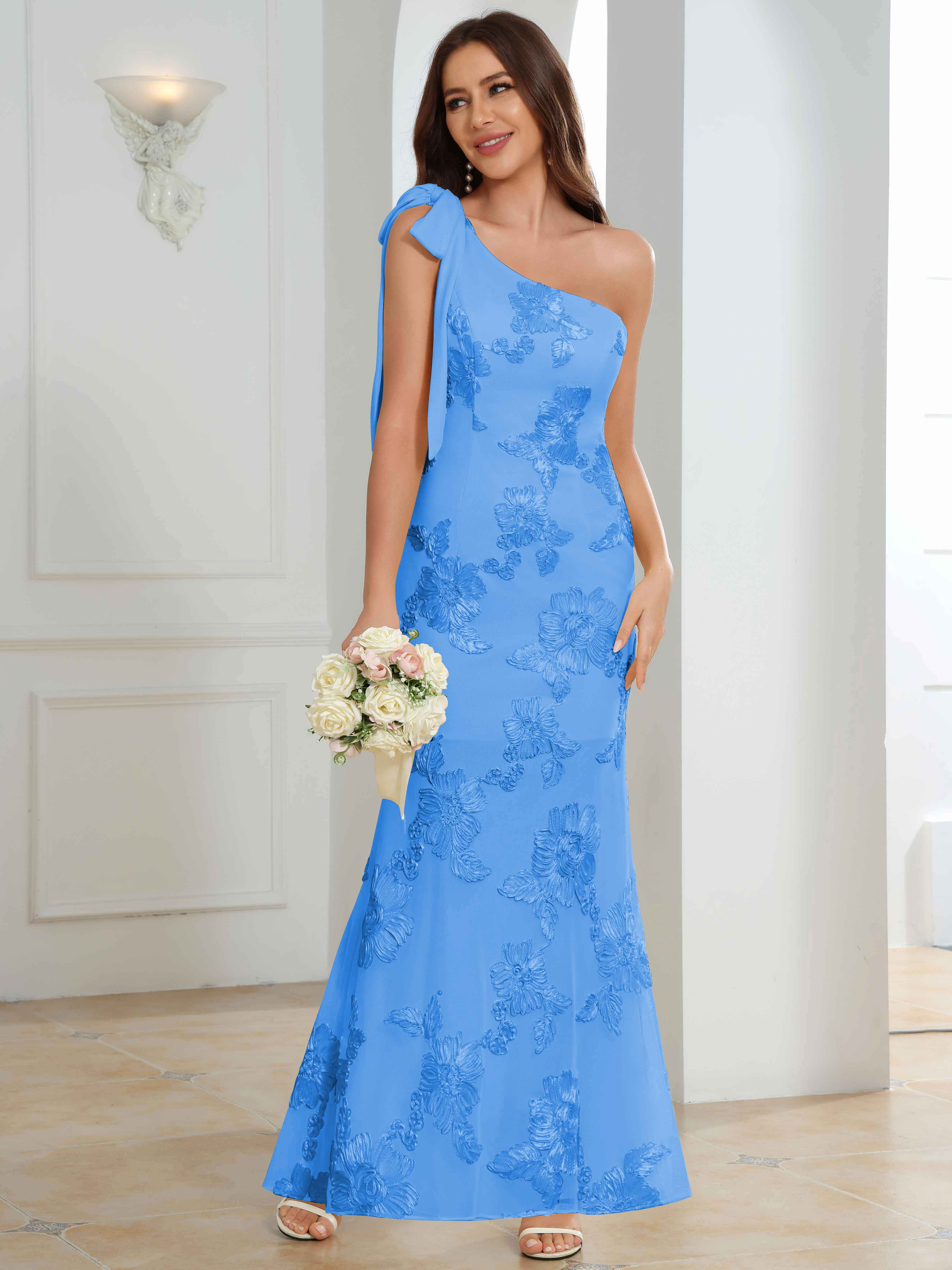 ROVDESY One-Shoulder Mermaid Floral Bridesmaid/Prom Dress