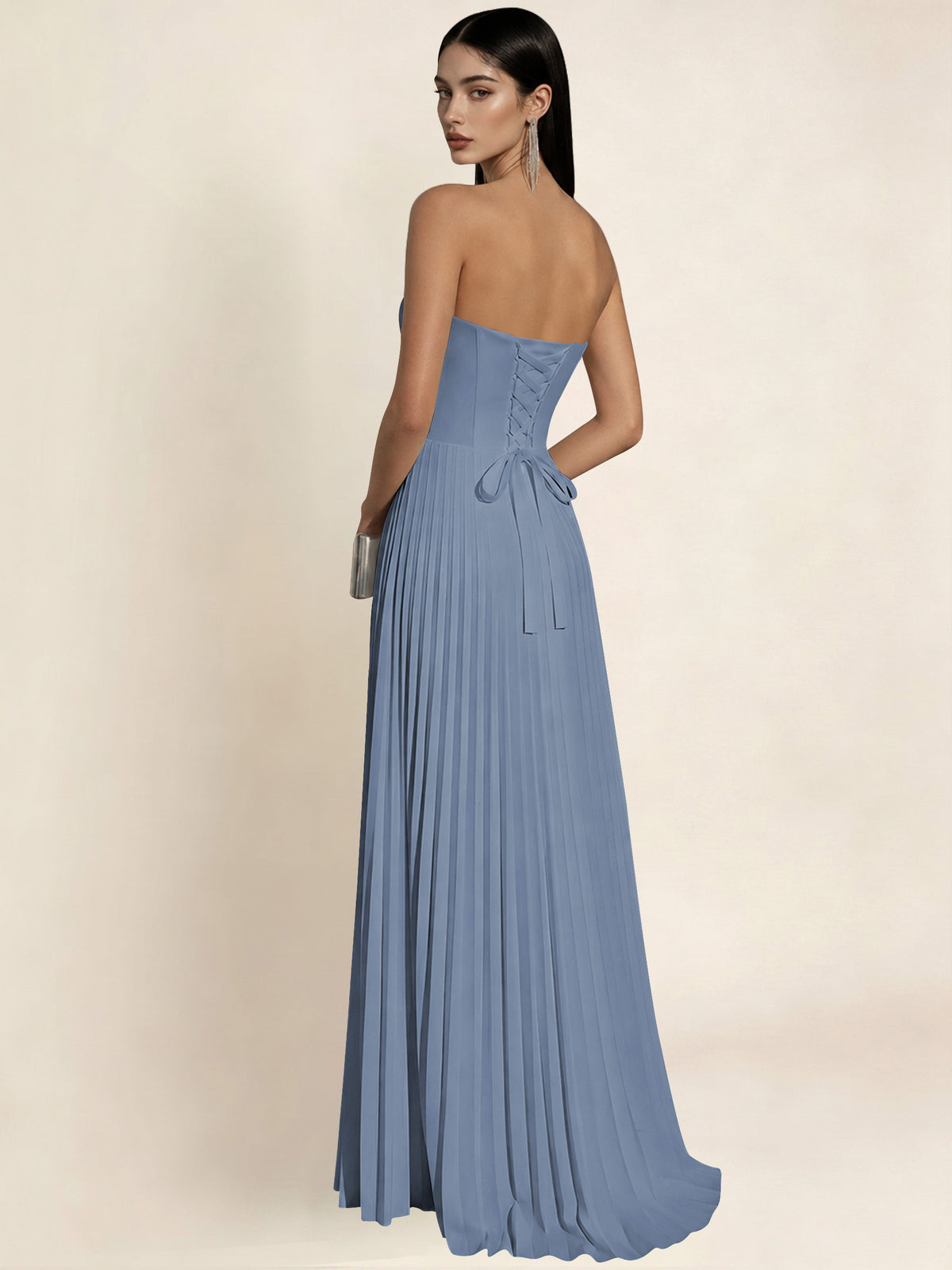 Strapless Satin Pleated A Line Bridesmaid Prom Dress