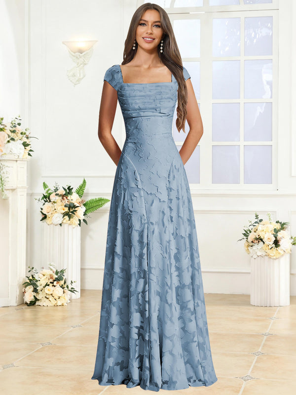 Dusty Blue A-Line Floral Lace Bridesmaid Dress