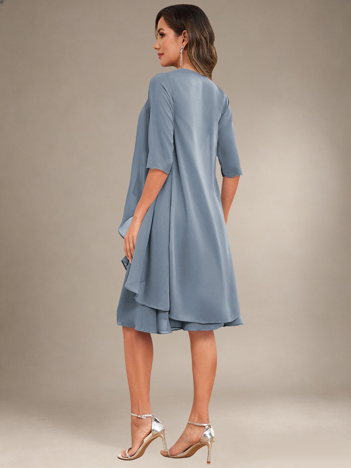 2 Pieces Half Sleeve Chiffon Knee Length Mother Of The Bride Dresses with Jacket