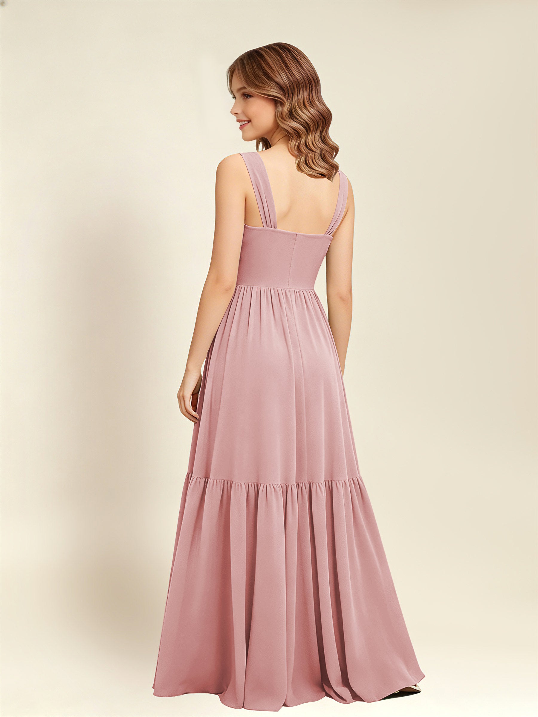 ROVDESY A-Line Square Neck Chiffon  Junior Bridesmaid Dress