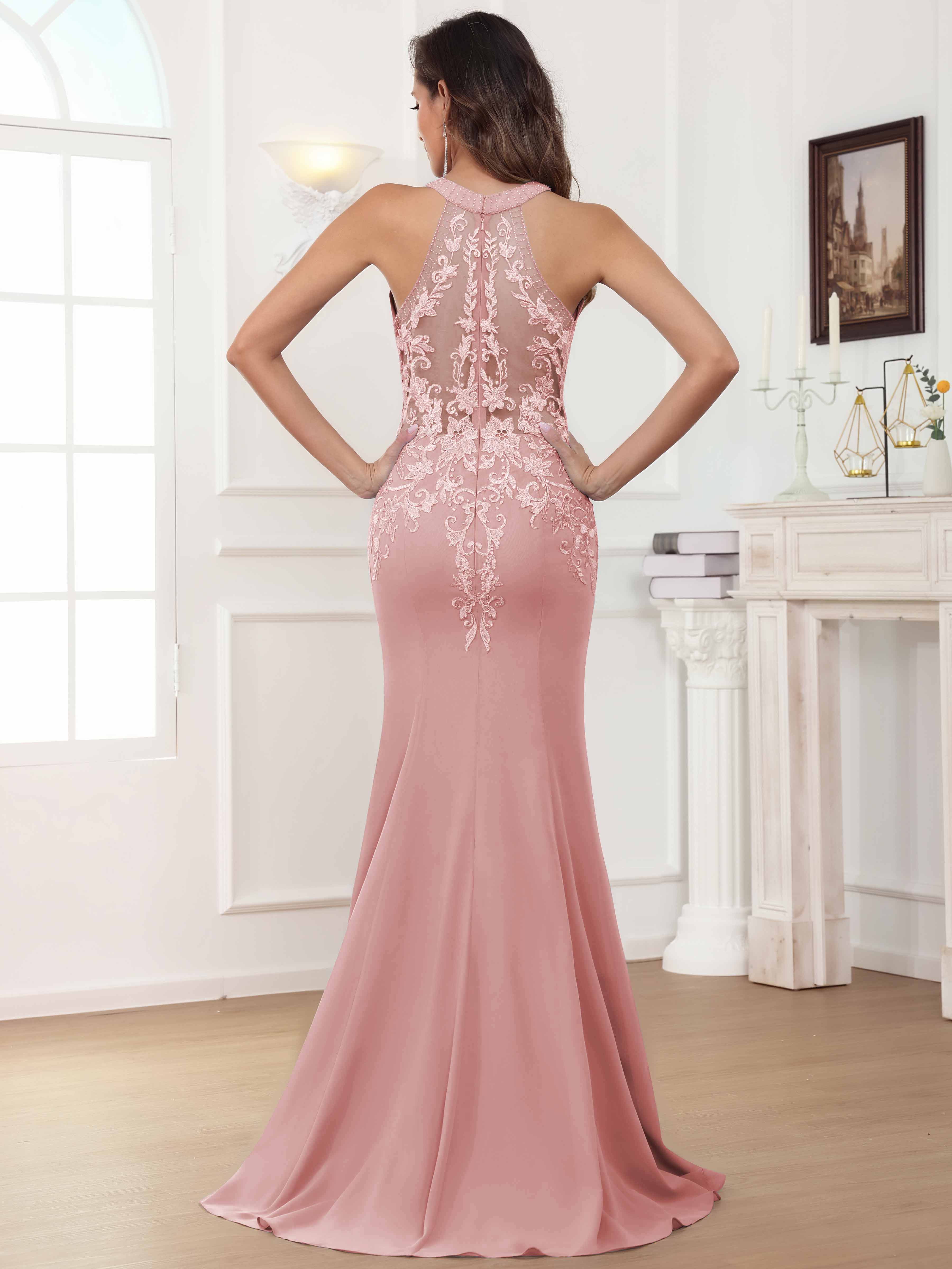 ROVDESY Halter Mermaid Lace Mother Of The Bride Dress With Jacket
