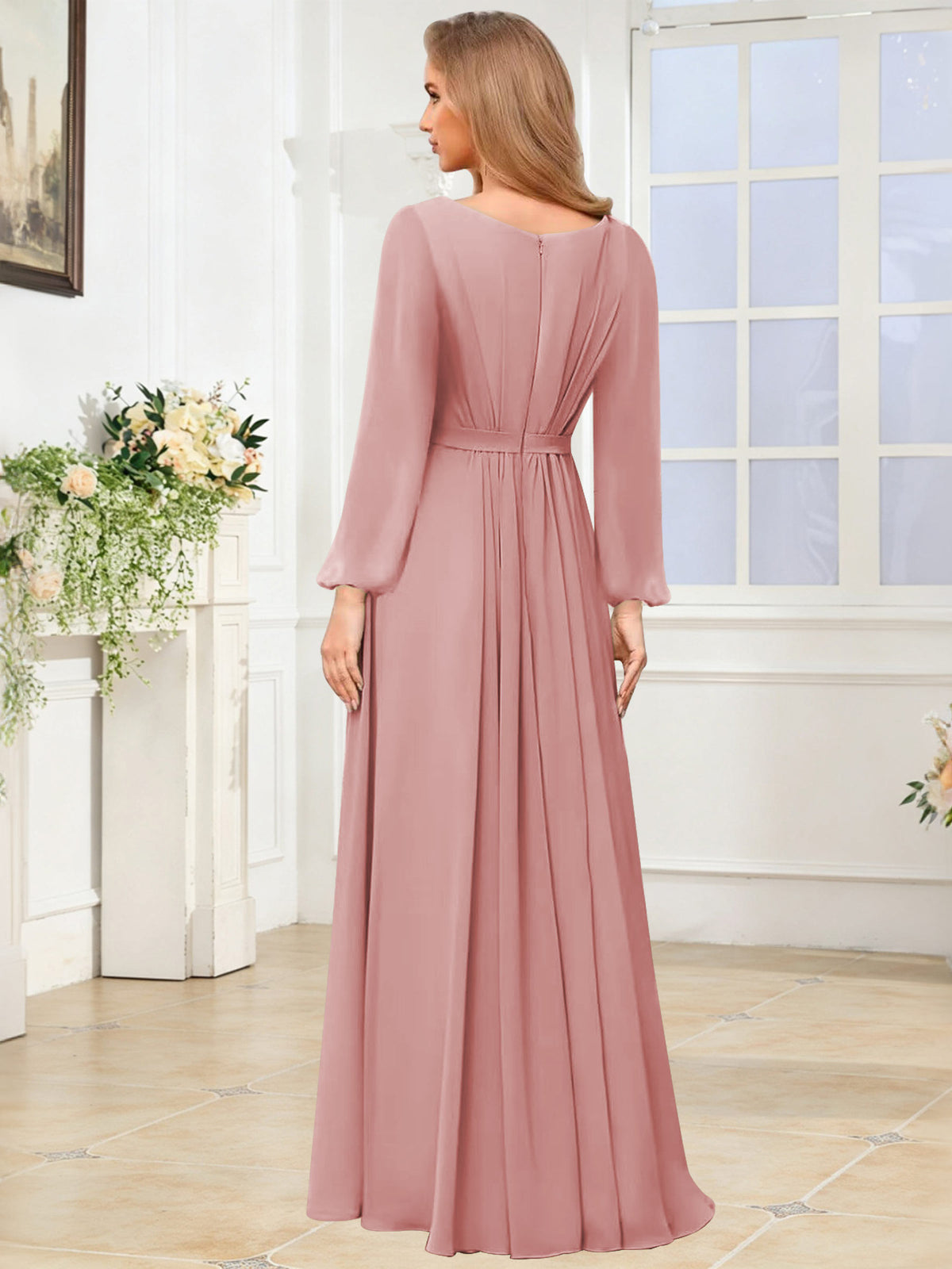 A-Line Chiffon Long Sleeve Bridesmaid Dress