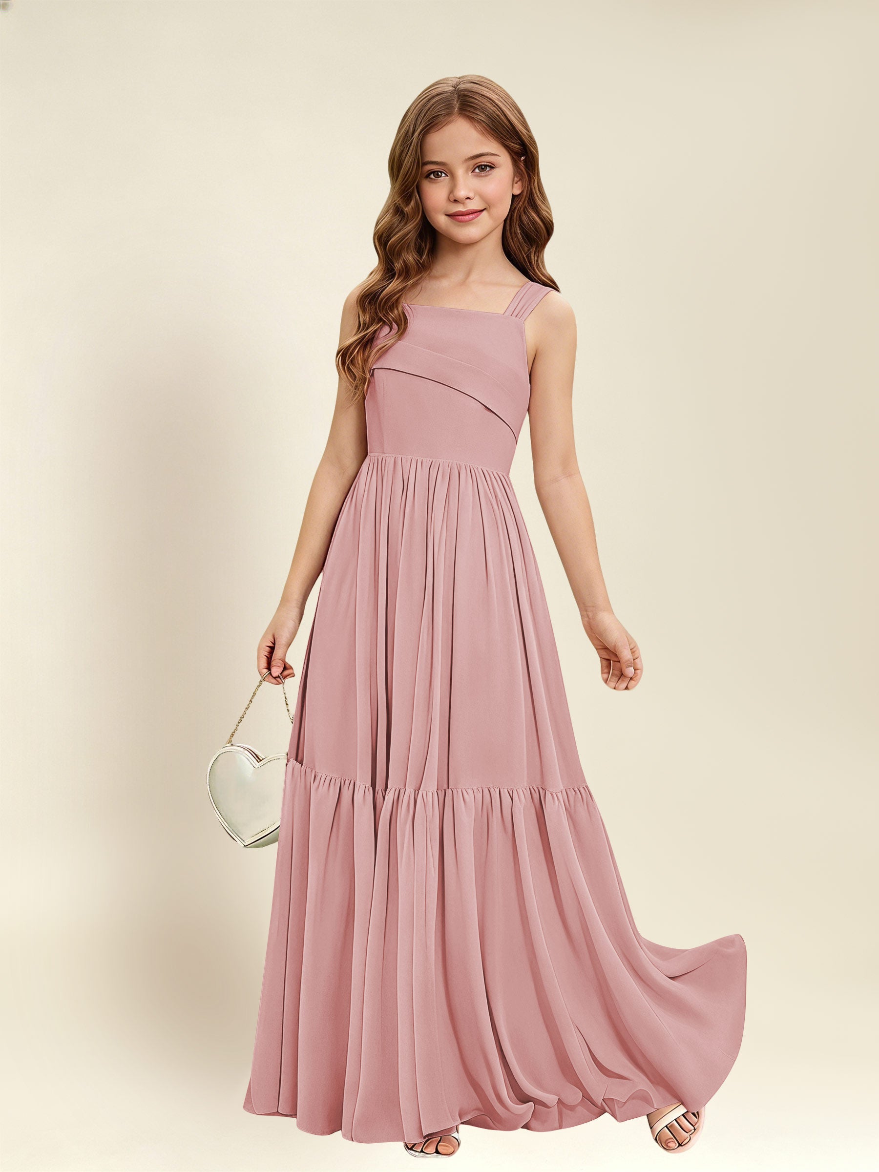 ROVDESY A-Line Square Neck Chiffon  Junior Bridesmaid Dress