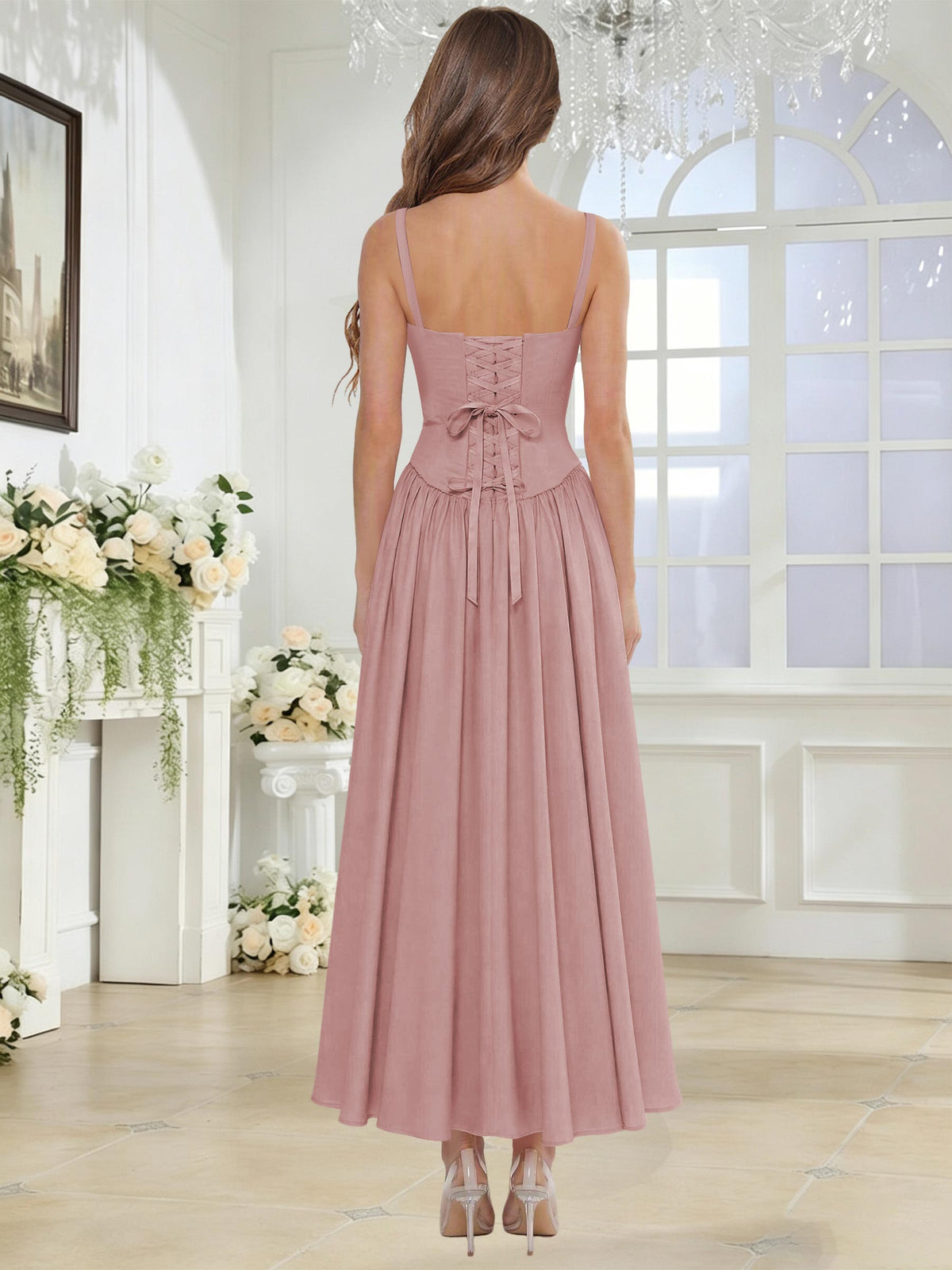 Spaghetti Strap Chiffon Ruched A Line Bridesmaid Dress