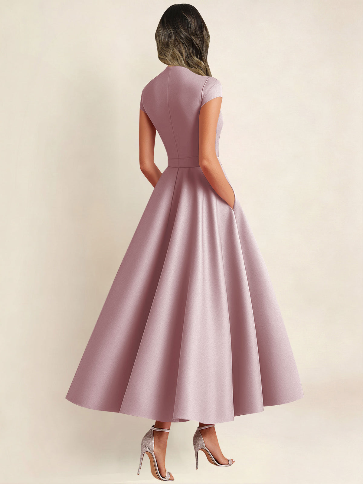 A Line V Neck 3D Flower Satin Mother of the Bride Dress