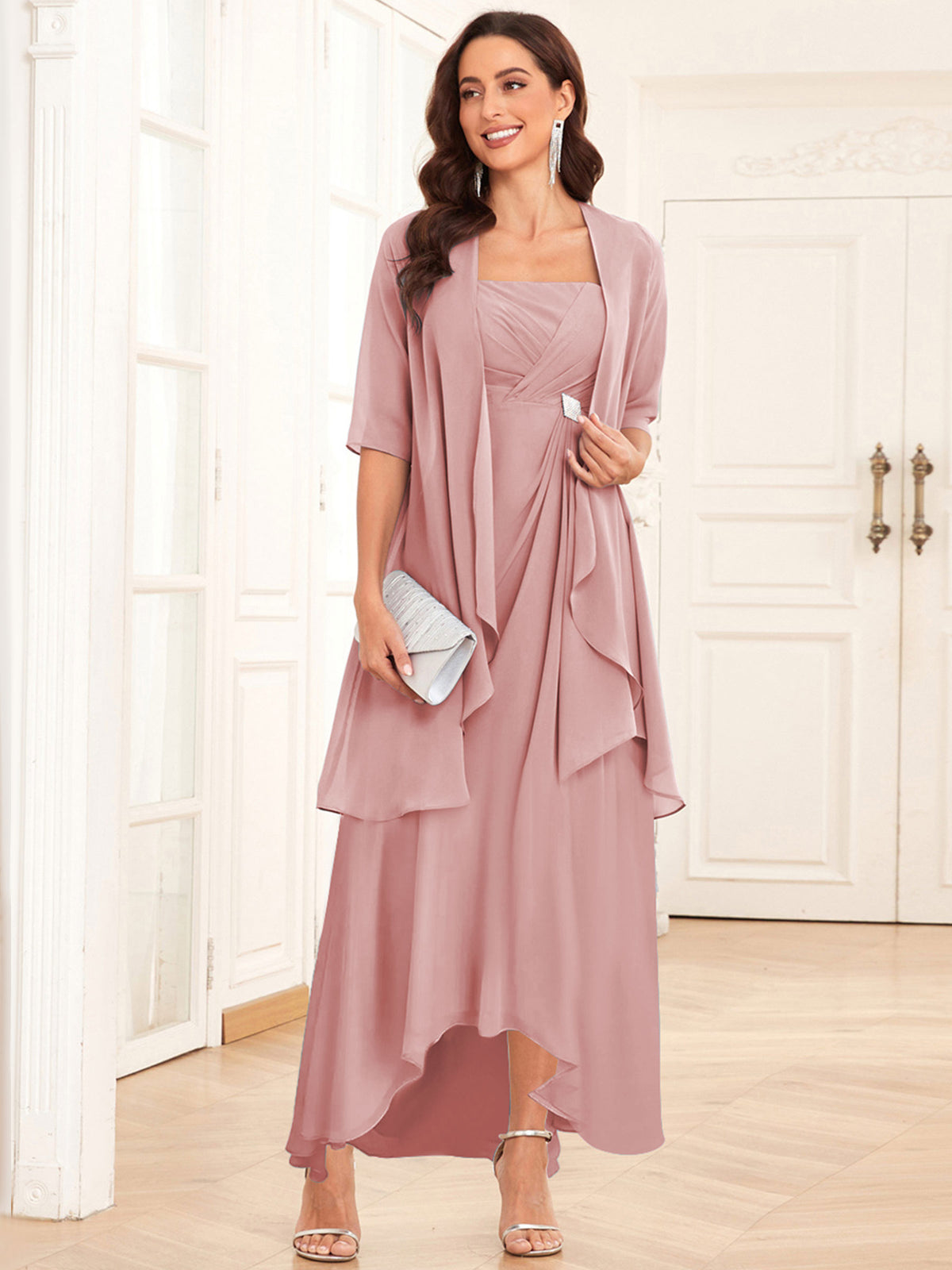 2 Pieces Chiffon A Line Mother of the Bride Dress with Jacket