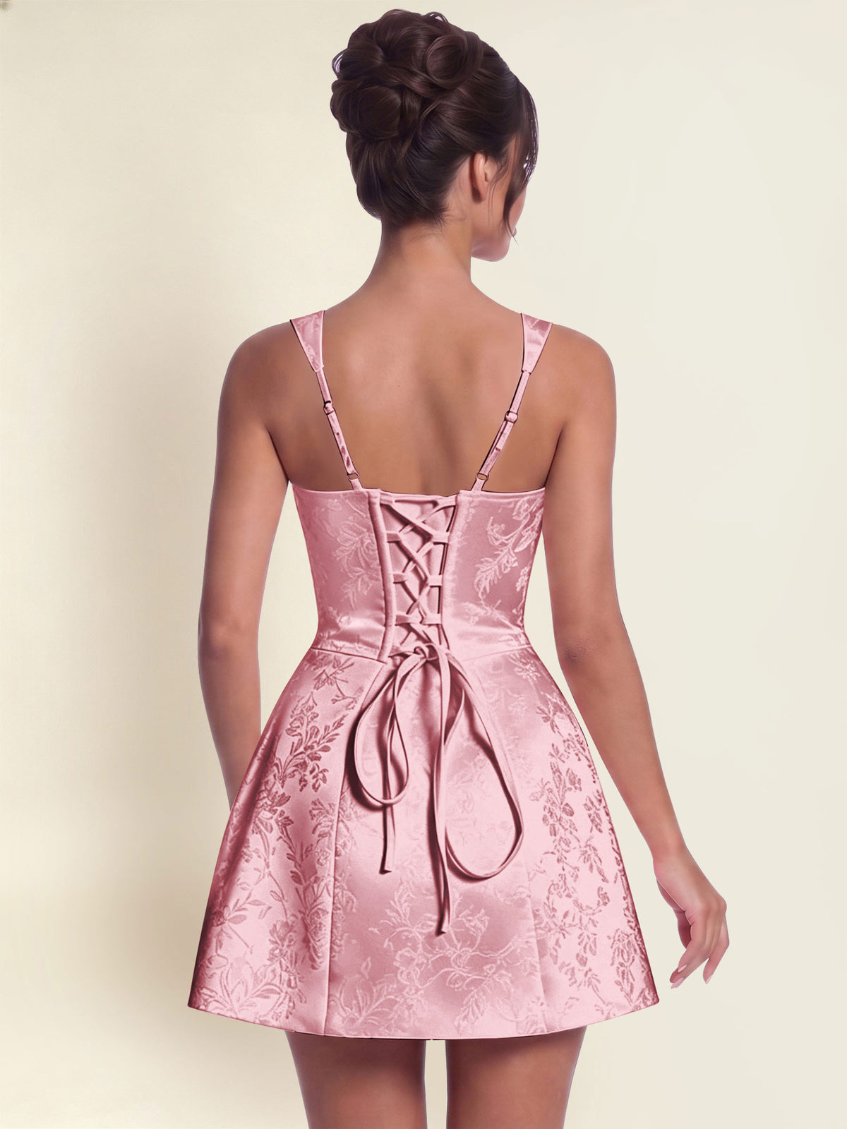 ROVDESY A-Line Square Neck Jacquard Satin Homecoming Mini Dress