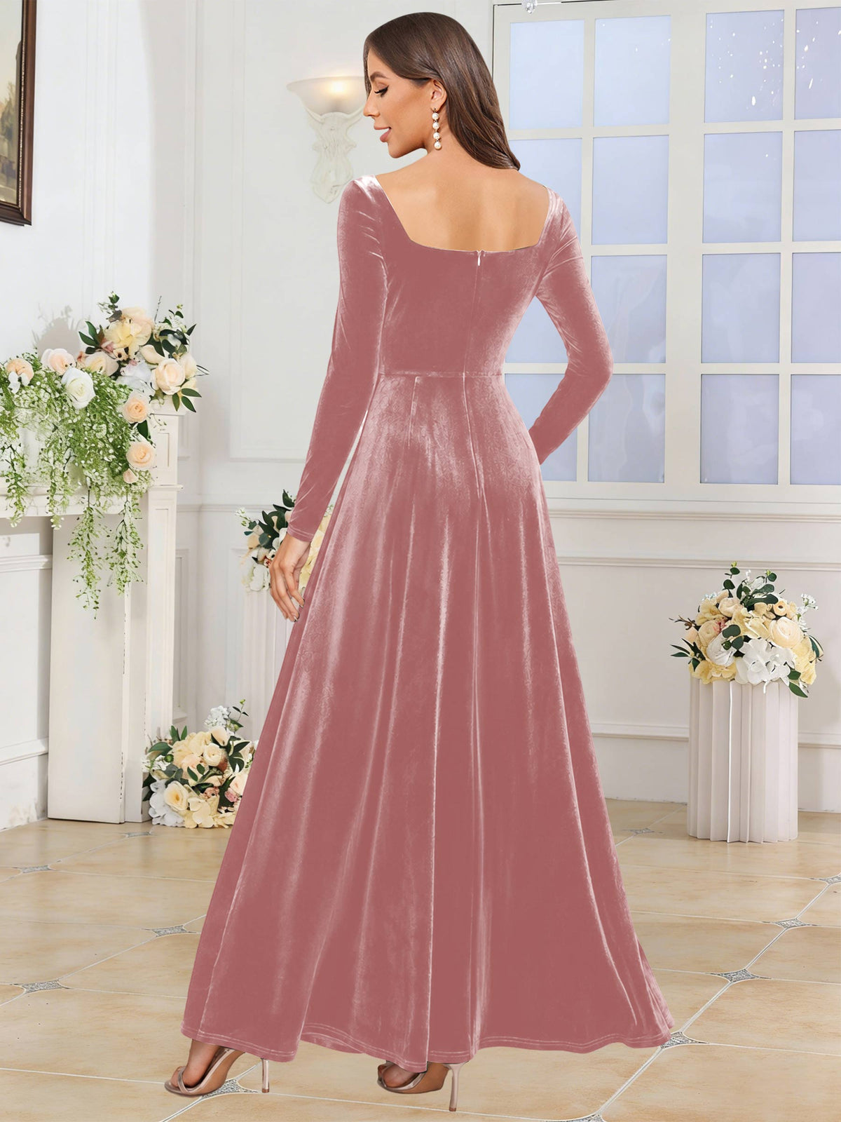 Velvet A Line Long Sleeve Bridesmaid Dresses