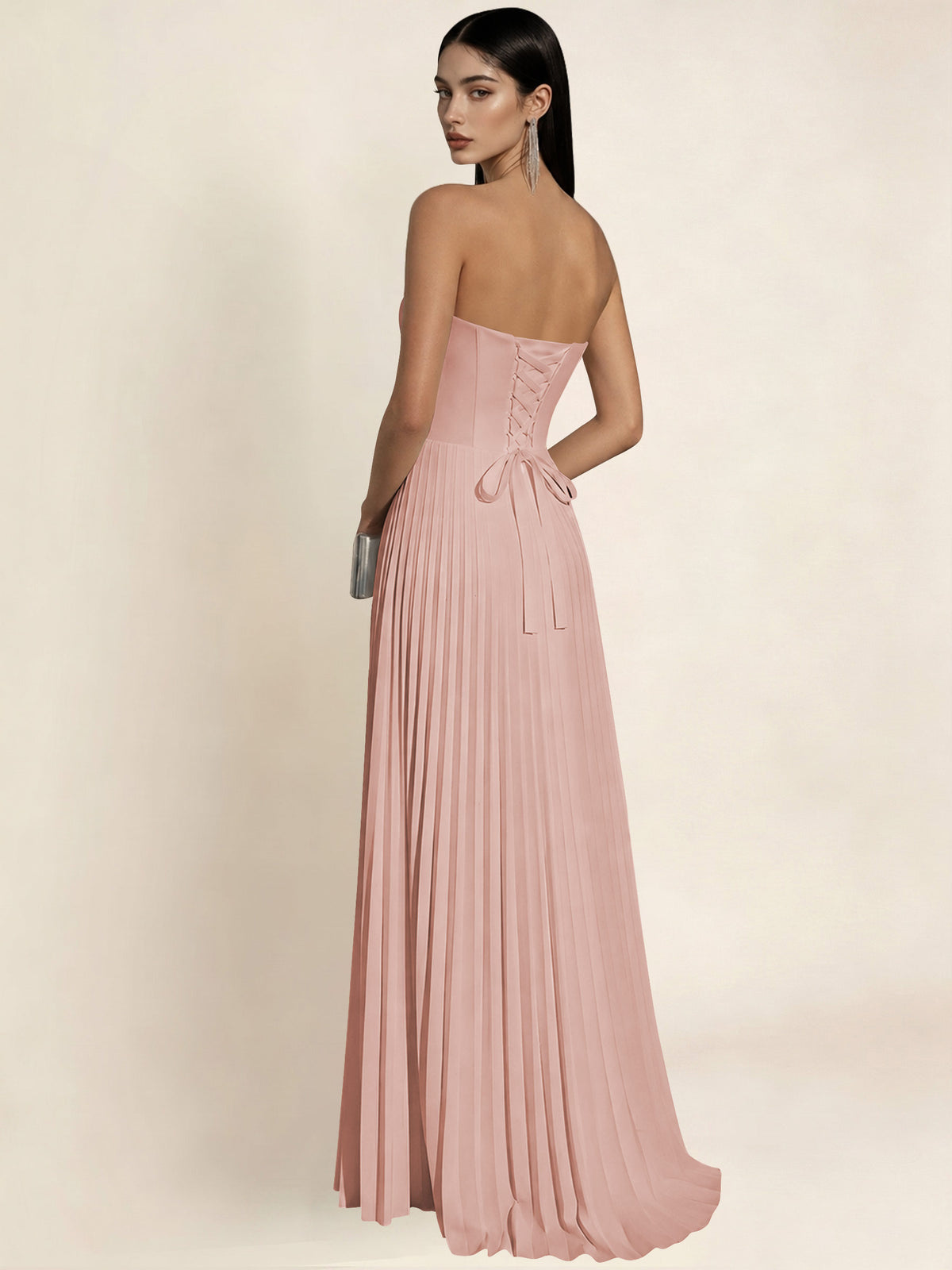Strapless Satin Pleated A Line Bridesmaid Prom Dress