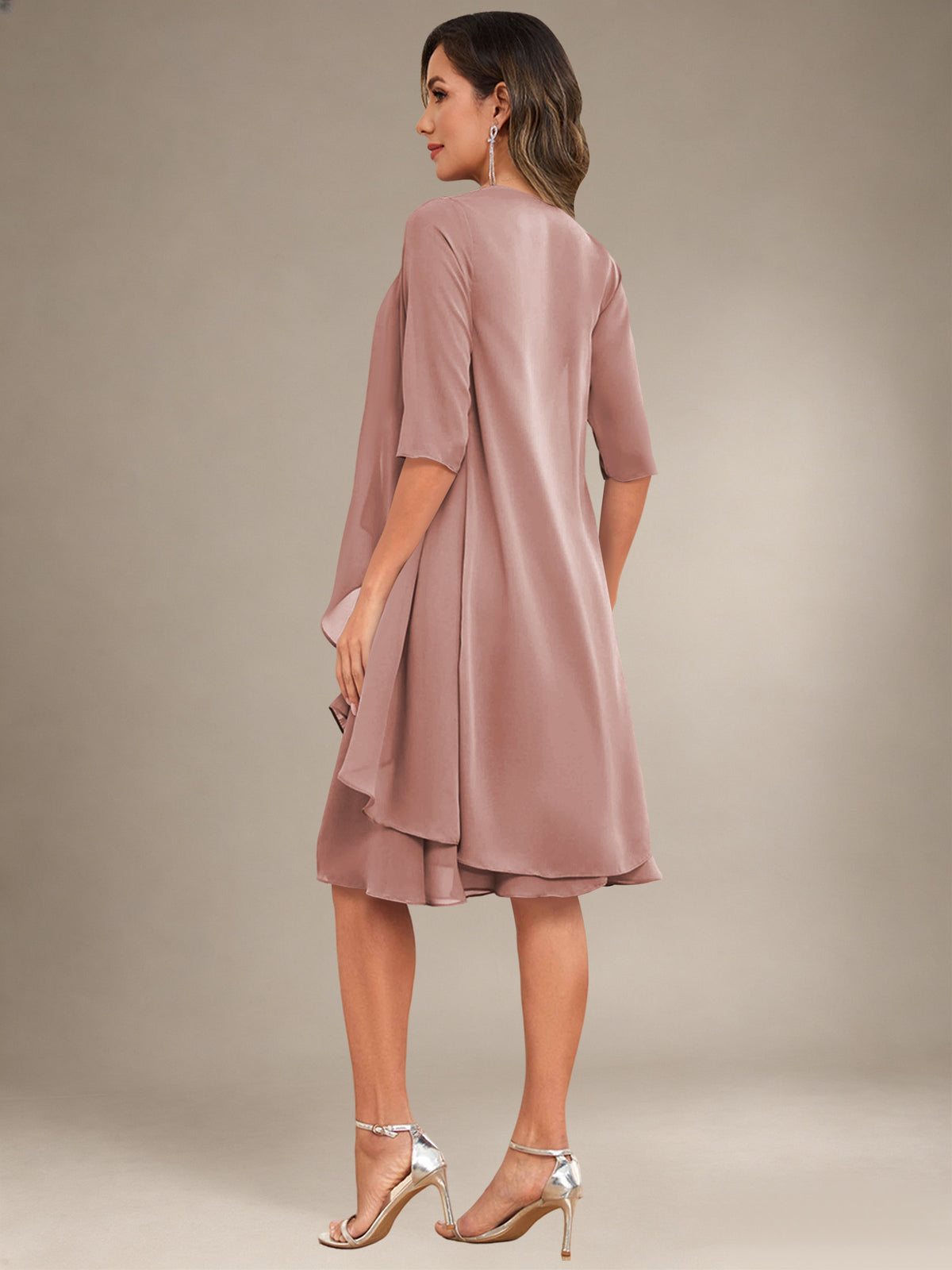 2 Pieces Half Sleeve Chiffon Knee Length Mother Of The Bride Dresses with Jacket