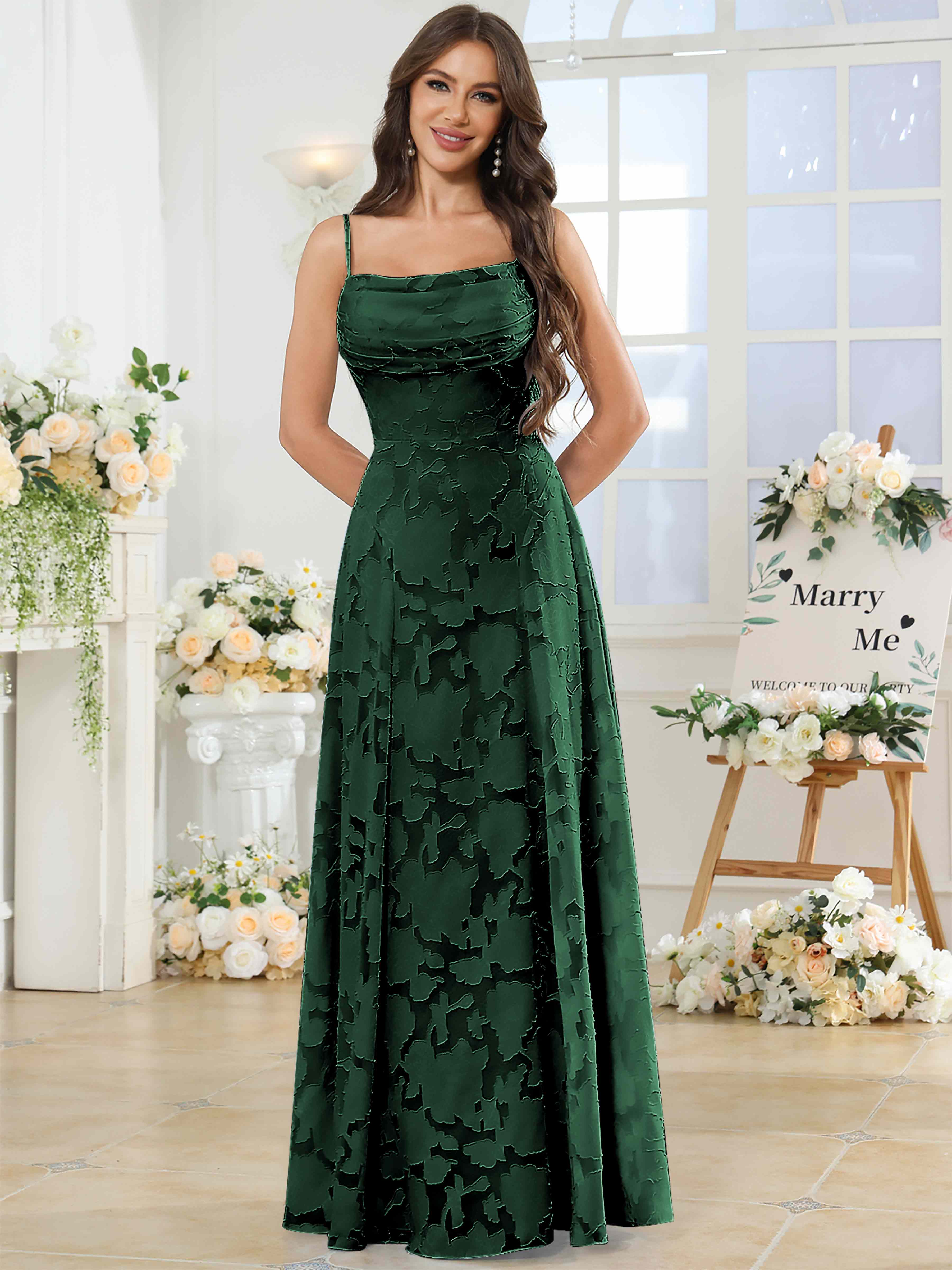 ROVDESY Cowl Chiffon Jacquard Bridesmaid/Prom Dress
