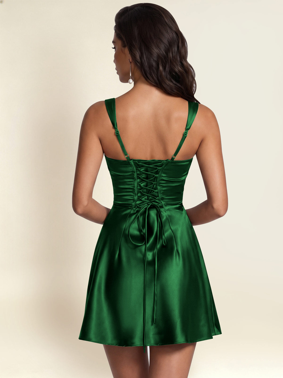 ROVDESY Square Neck Pleated Satin Homecoming Mini Dress