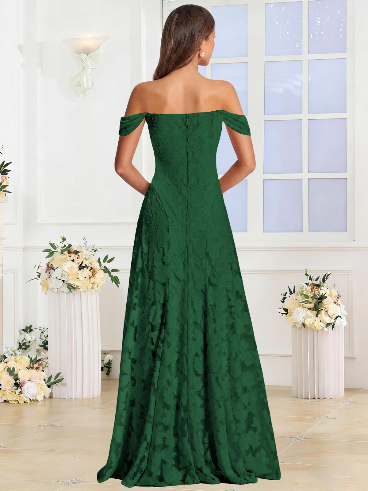 Off the Shoulder Floral Ruched A-line Bridesmaid Dress