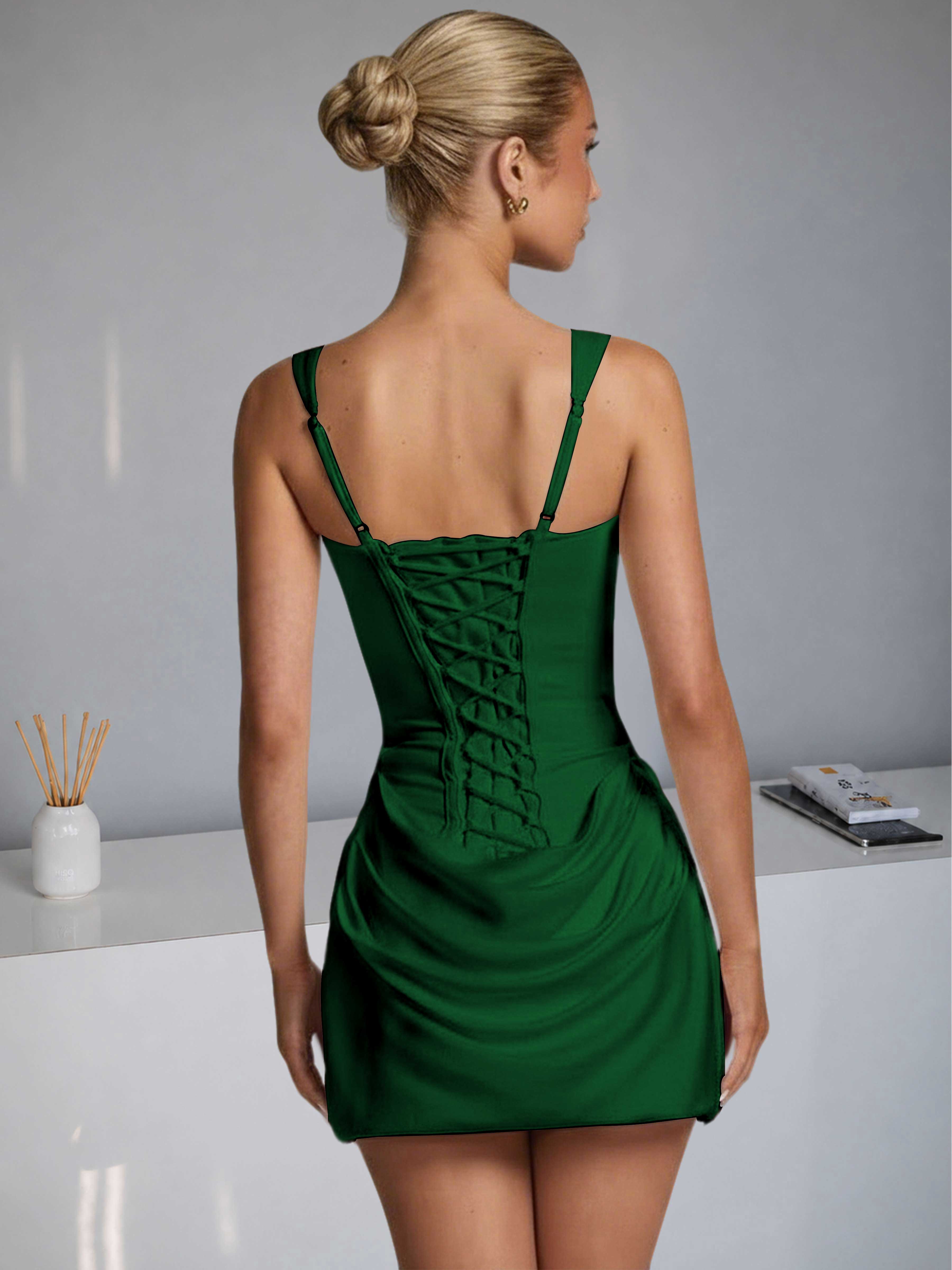 ROVDESY Square Neck Ruched Satin Homecoming Mini Dress
