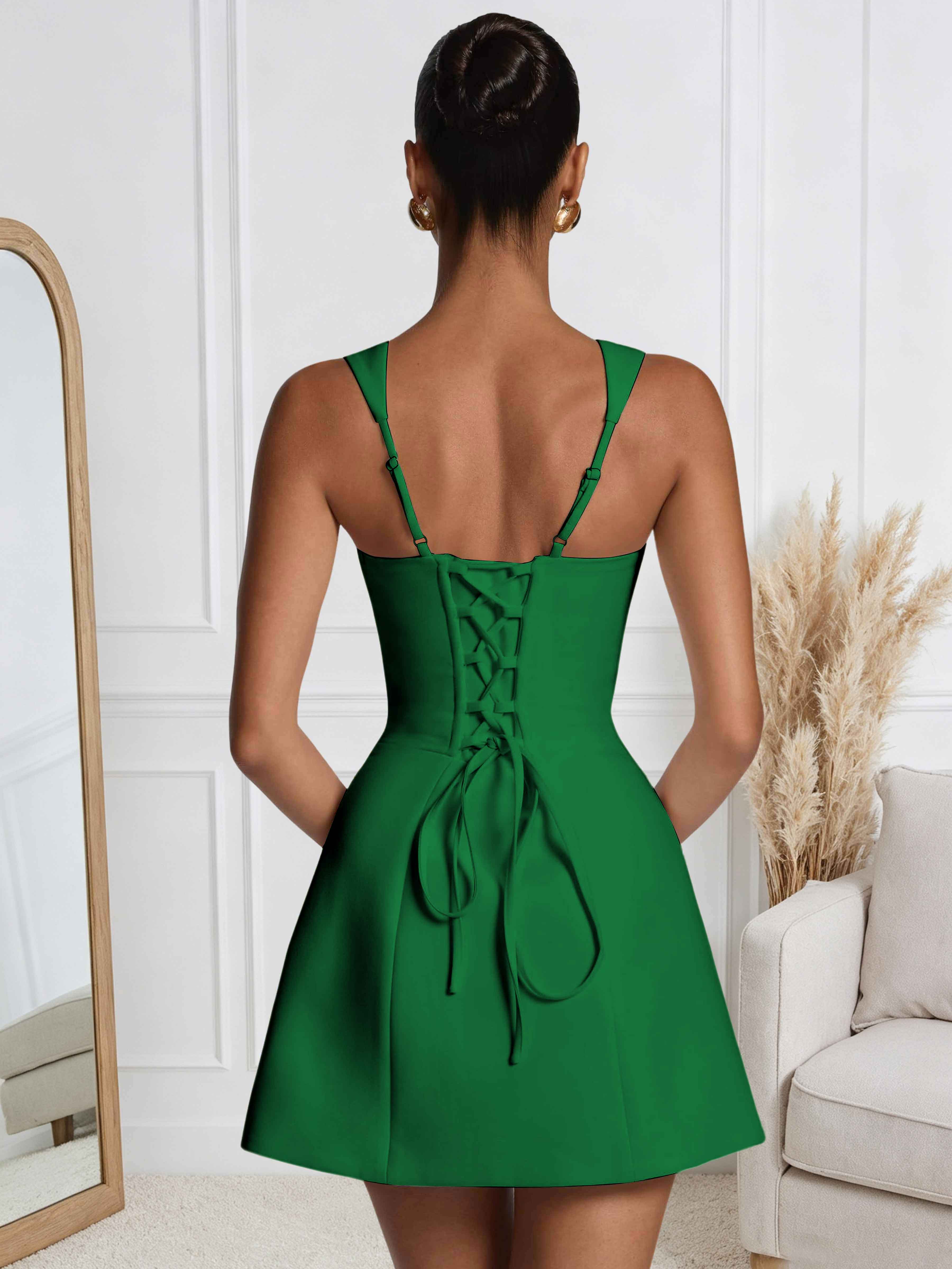 ROVDESY A-Line Square Neck Satin Homecoming Mini Dress