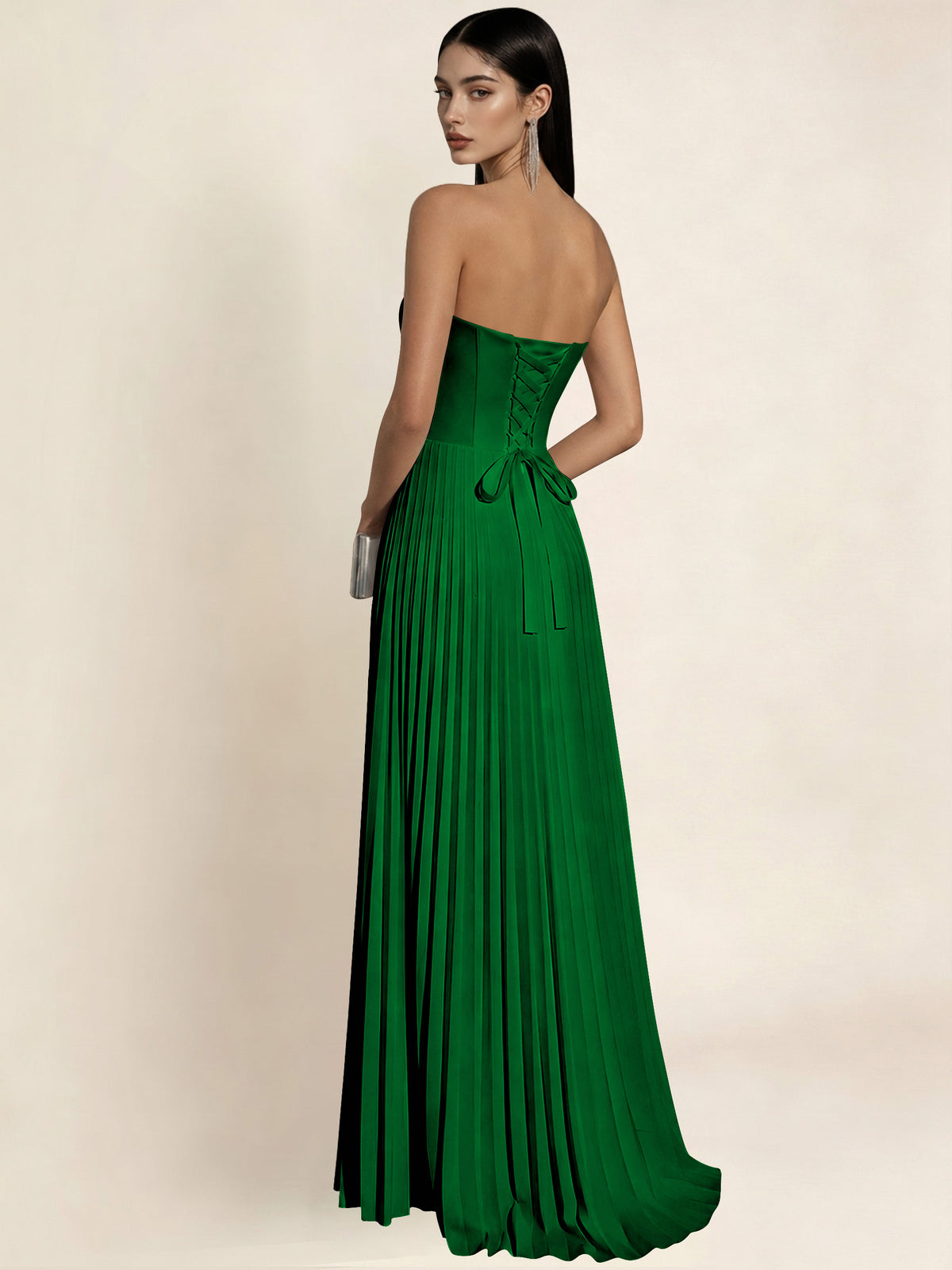 Strapless Satin Pleated A Line Bridesmaid Prom Dress