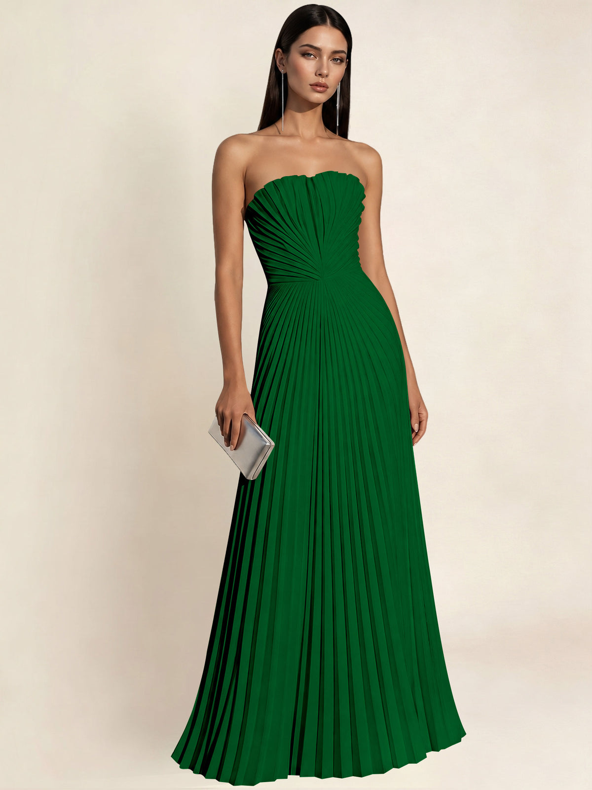 Strapless Satin Pleated A Line Bridesmaid Prom Dress