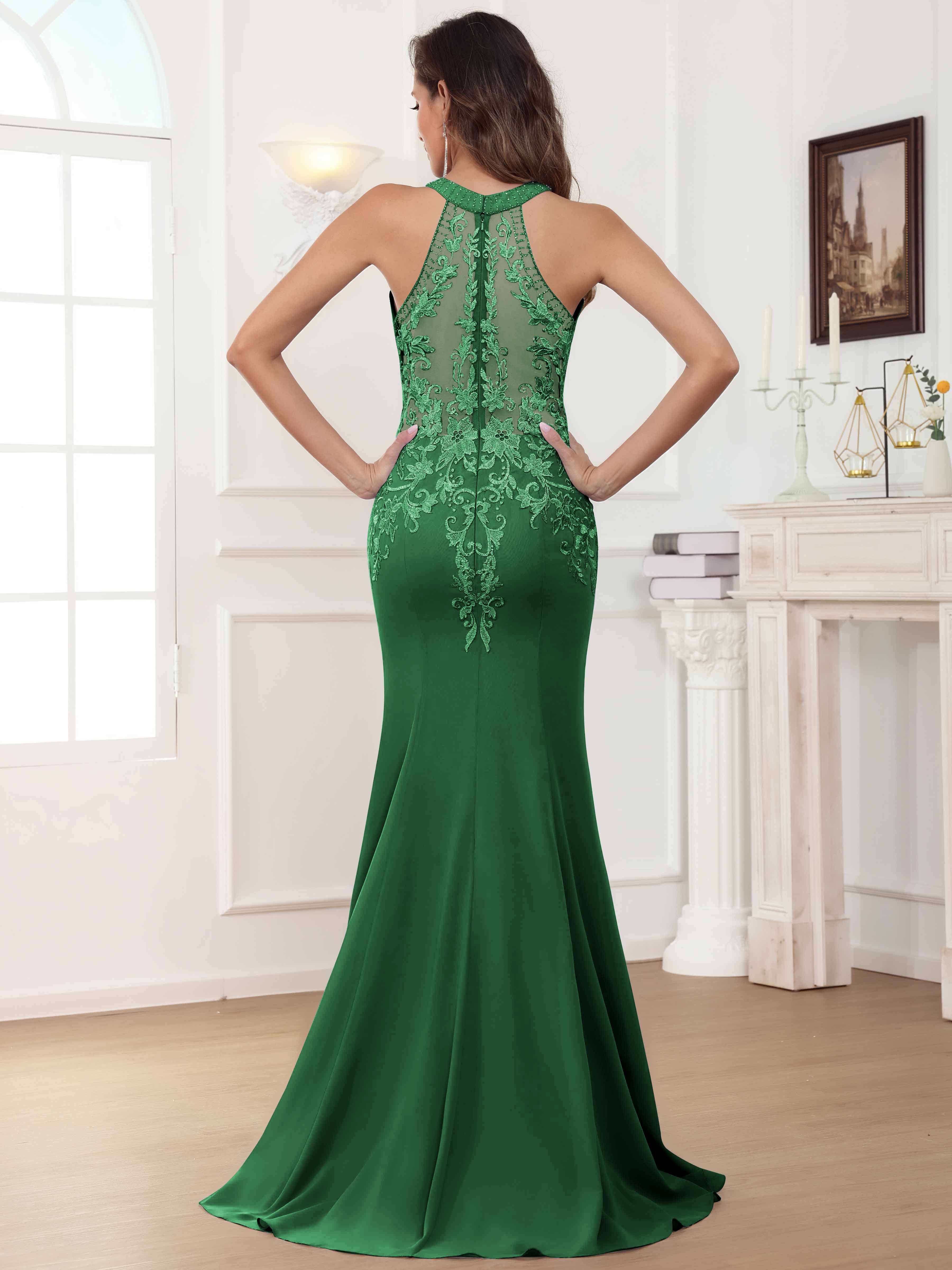 ROVDESY Halter Mermaid Lace Mother Of The Bride Dress With Jacket