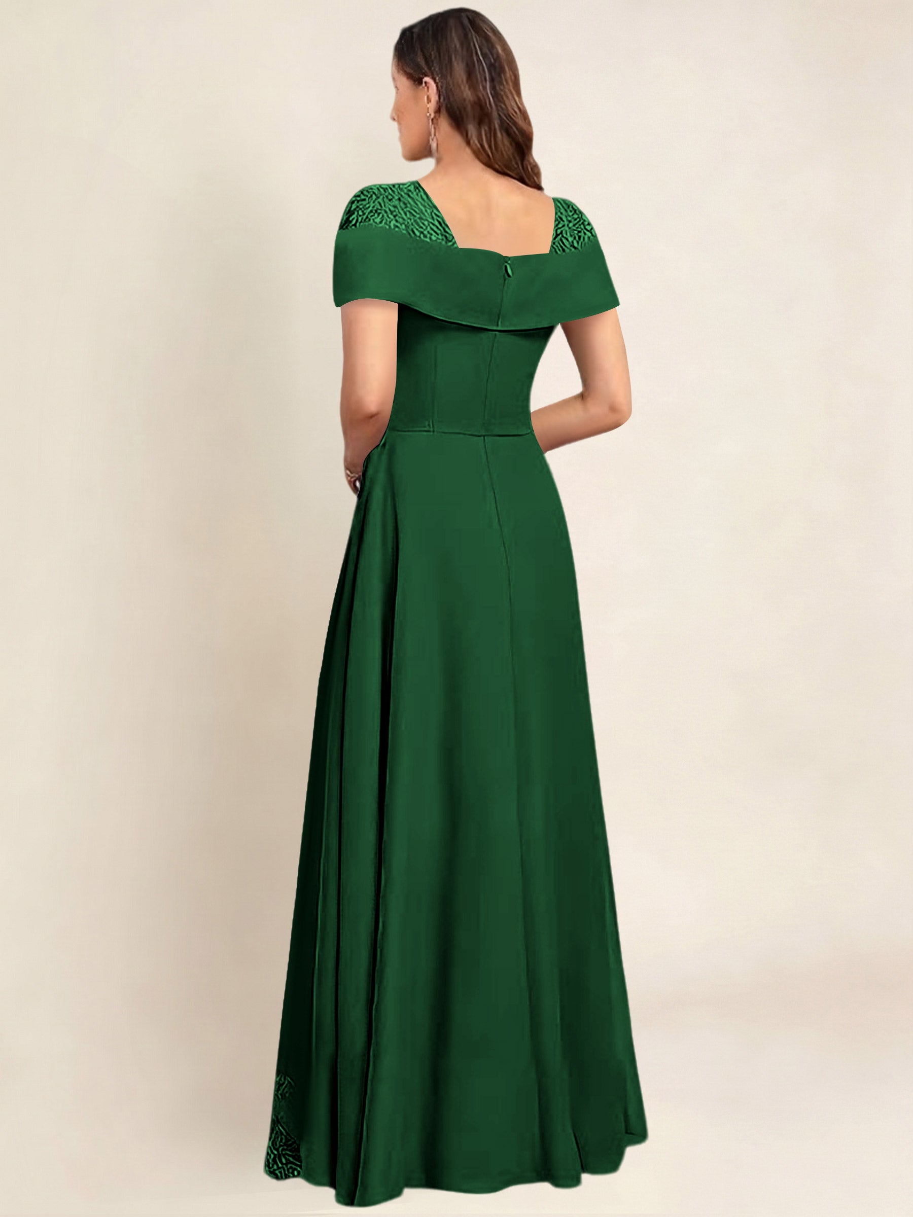 ROVDESY A-Line Off The Shoulder Lace Chiffon Long Mother of the Bride Dress Formal Gown