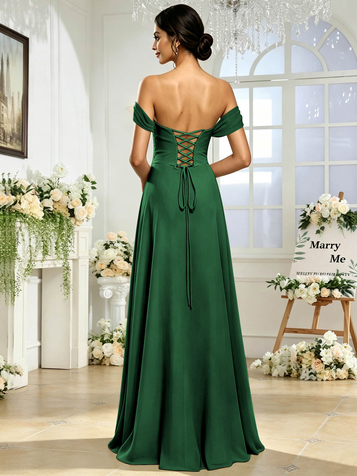 Off the Shoulder Chiffon A Line Long Bridesmaid Dress with Slit