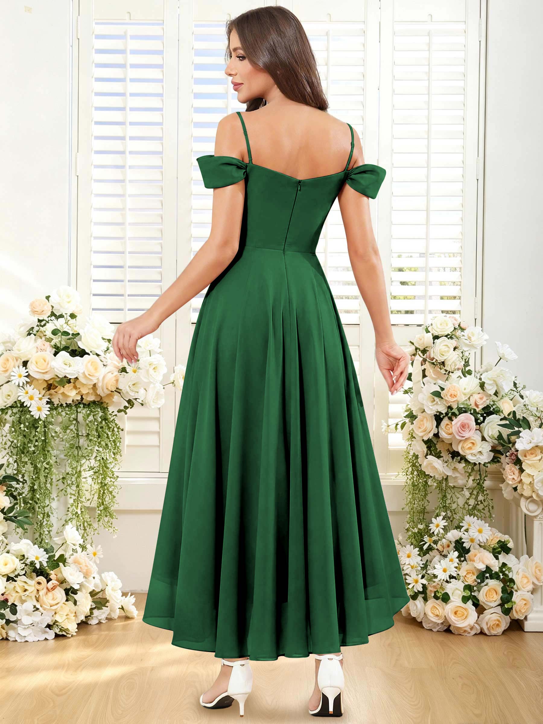 ROVDESY ROVDESY Short Cold Shoulder Sweetheart High Low Pleated Chiffon Bridesmaid Dress