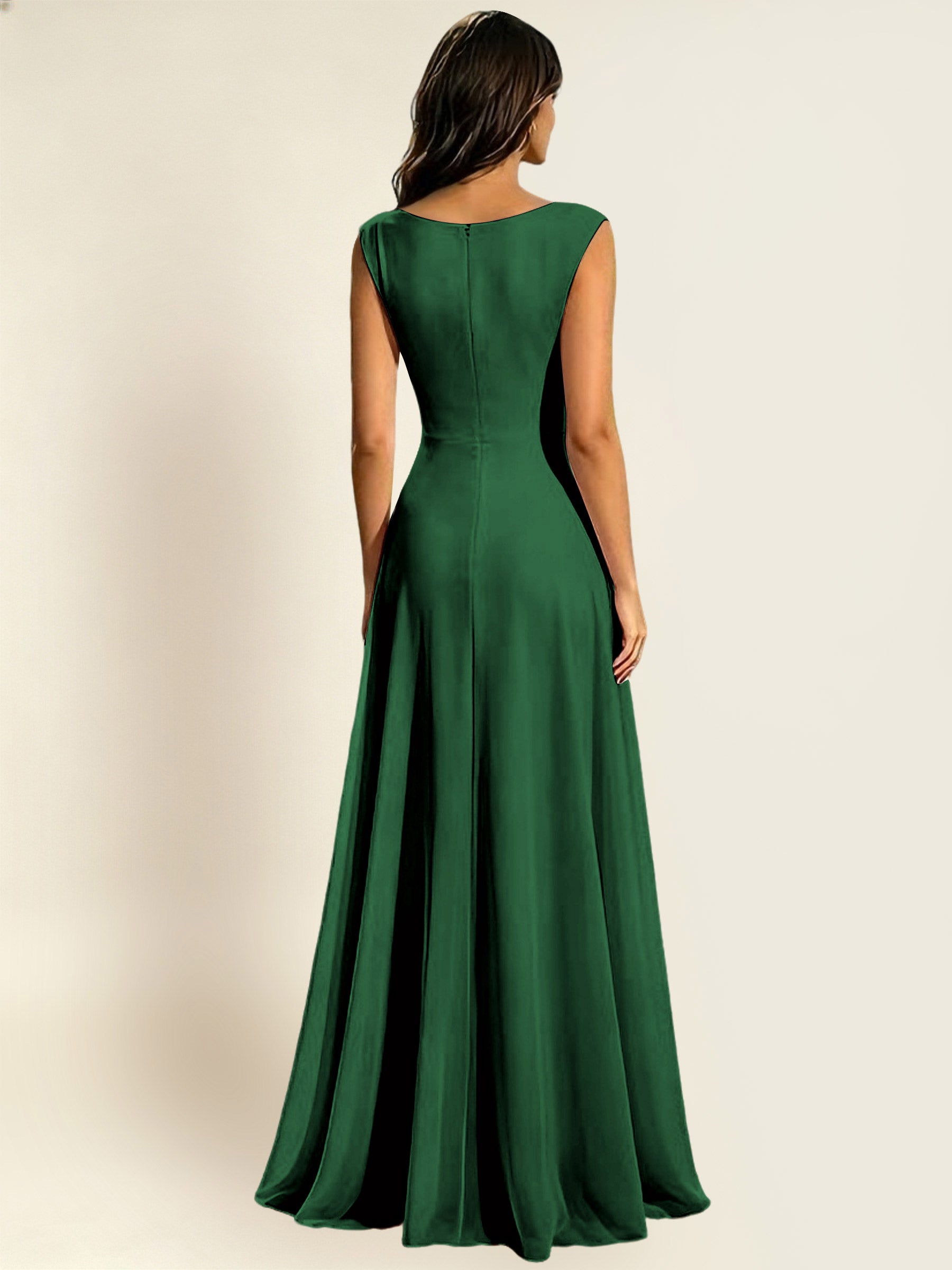 ROVDESY A-Line Chiffon Long Bridesmaid Dress With Sleeveless