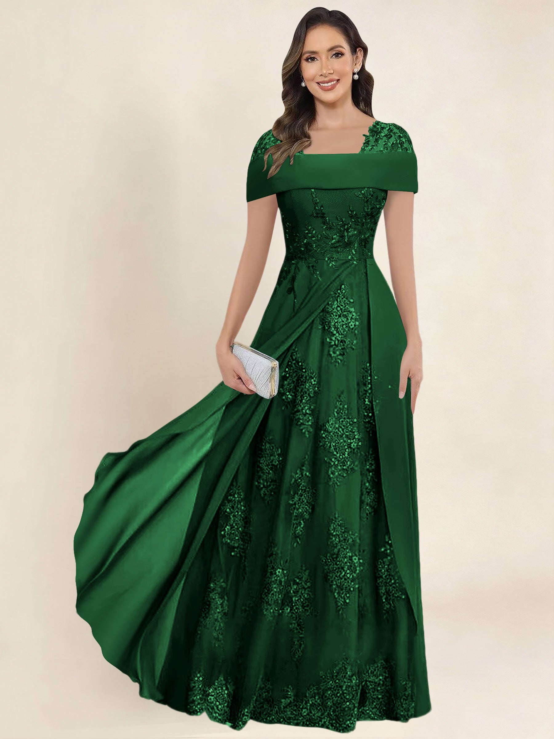 ROVDESY A-Line Off The Shoulder Lace Chiffon Long Mother of the Bride Dress Formal Gown