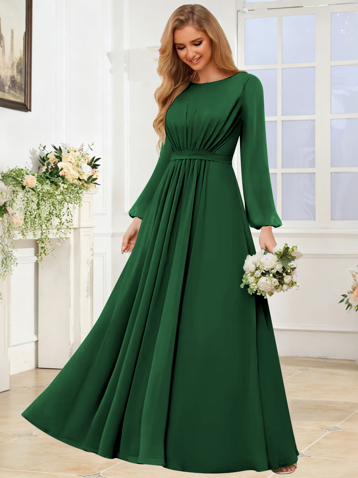 A-Line Chiffon Long Sleeve Bridesmaid Dress