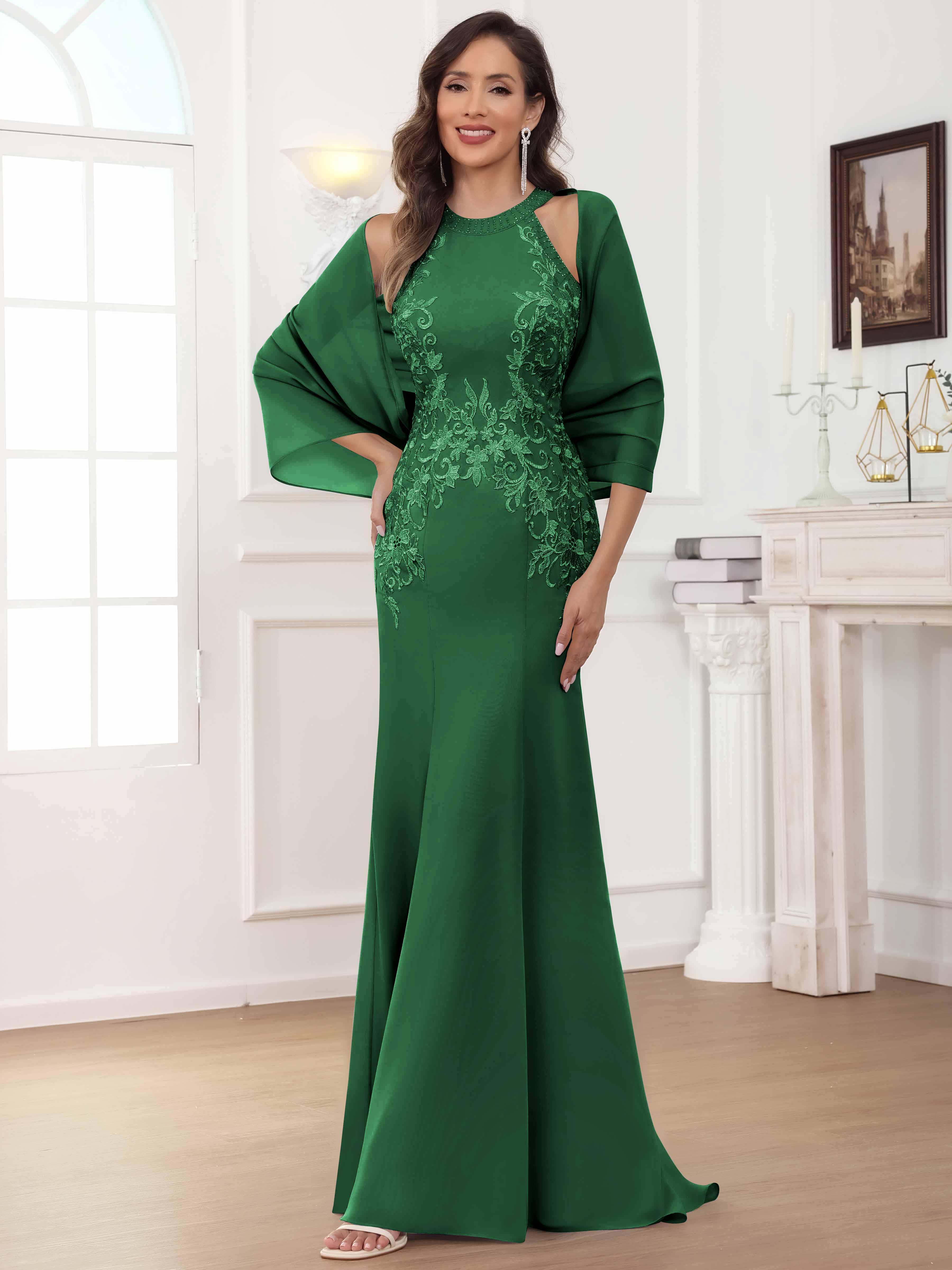 ROVDESY Halter Mermaid Lace Mother Of The Bride Dress With Jacket