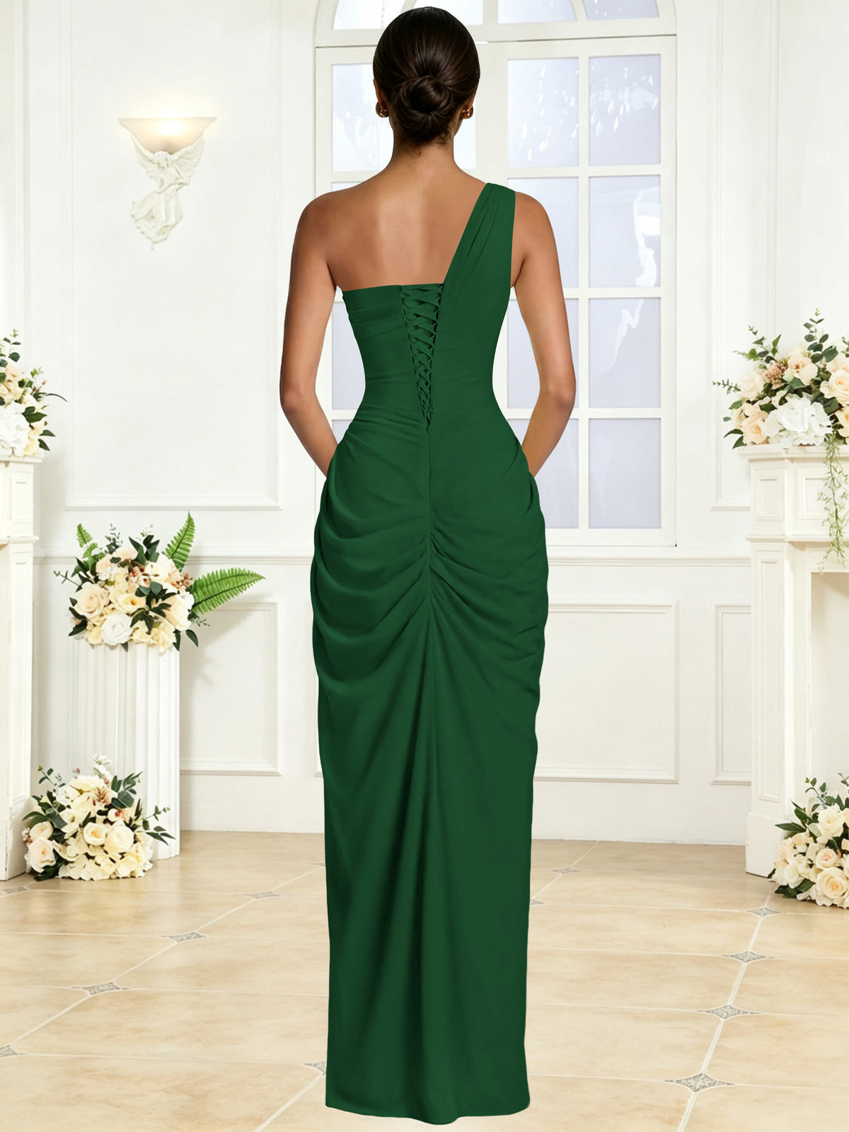 One Shoulder Chiffon Mermaid Long Bridesmaid Dress with Slit