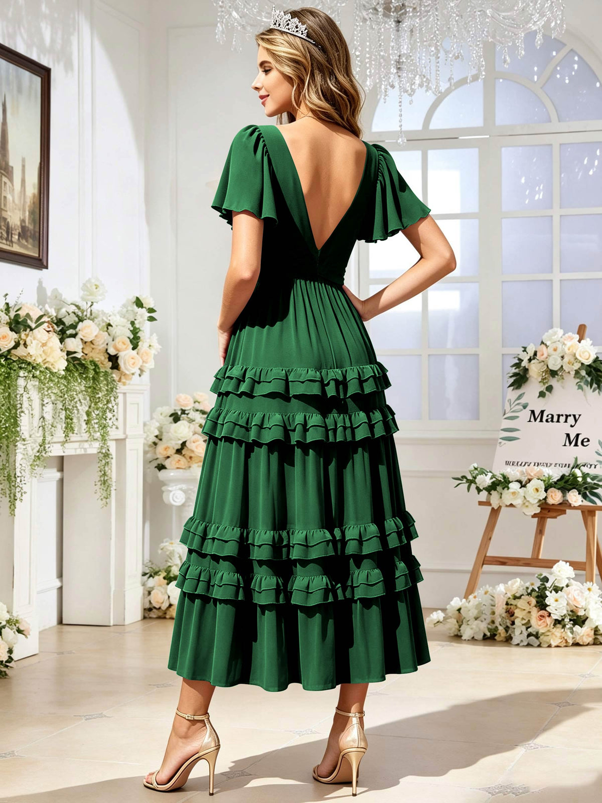 A Line Chiffon Pleated Bridesmaid Dress with Sleeves