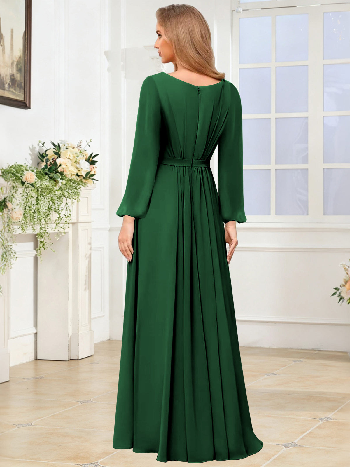 A-Line Chiffon Long Sleeve Bridesmaid Dress