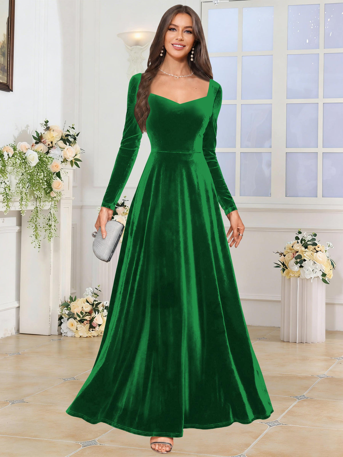 Velvet A Line Long Sleeve Bridesmaid Dresses