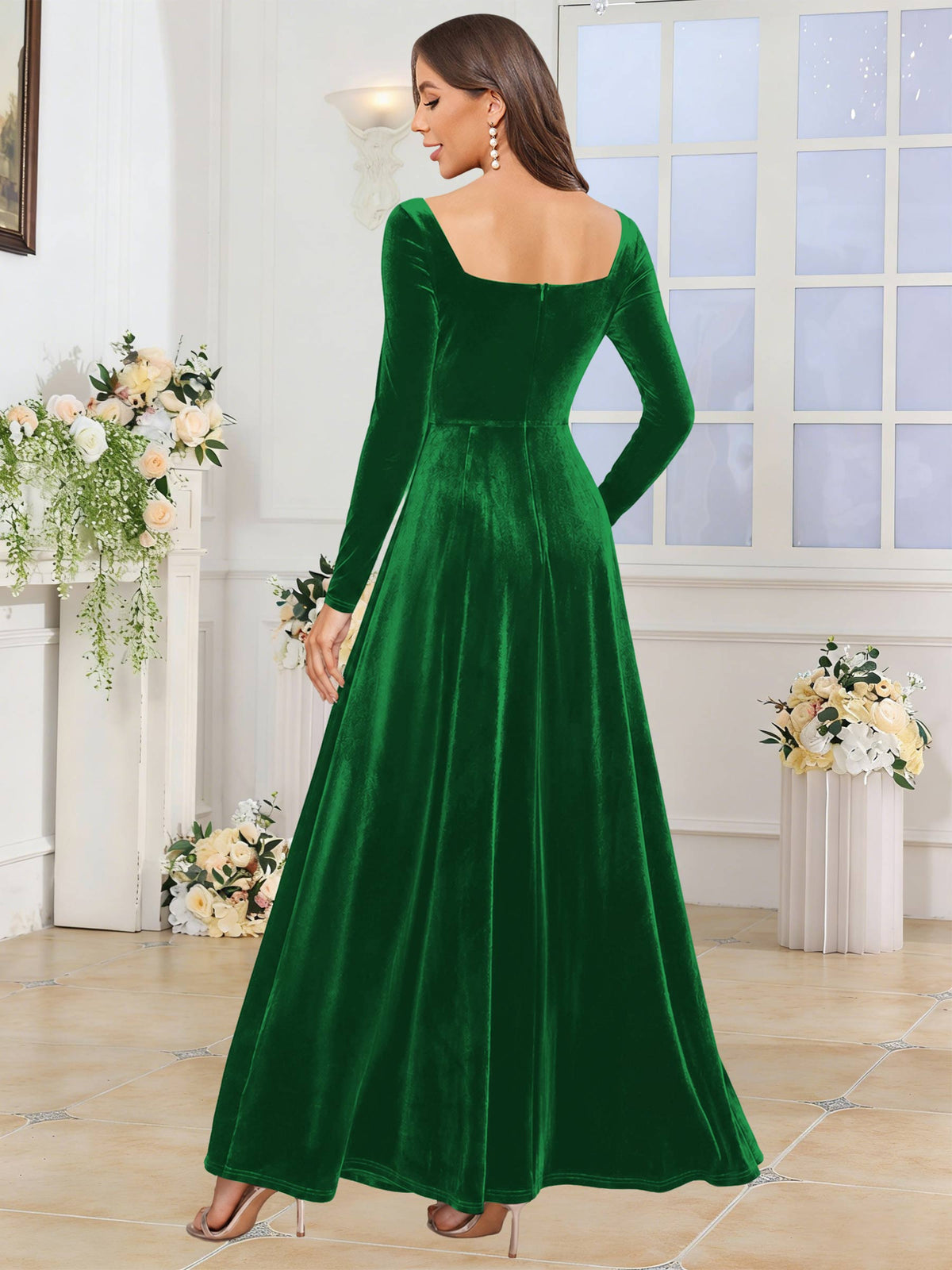 Velvet A Line Long Sleeve Bridesmaid Dresses