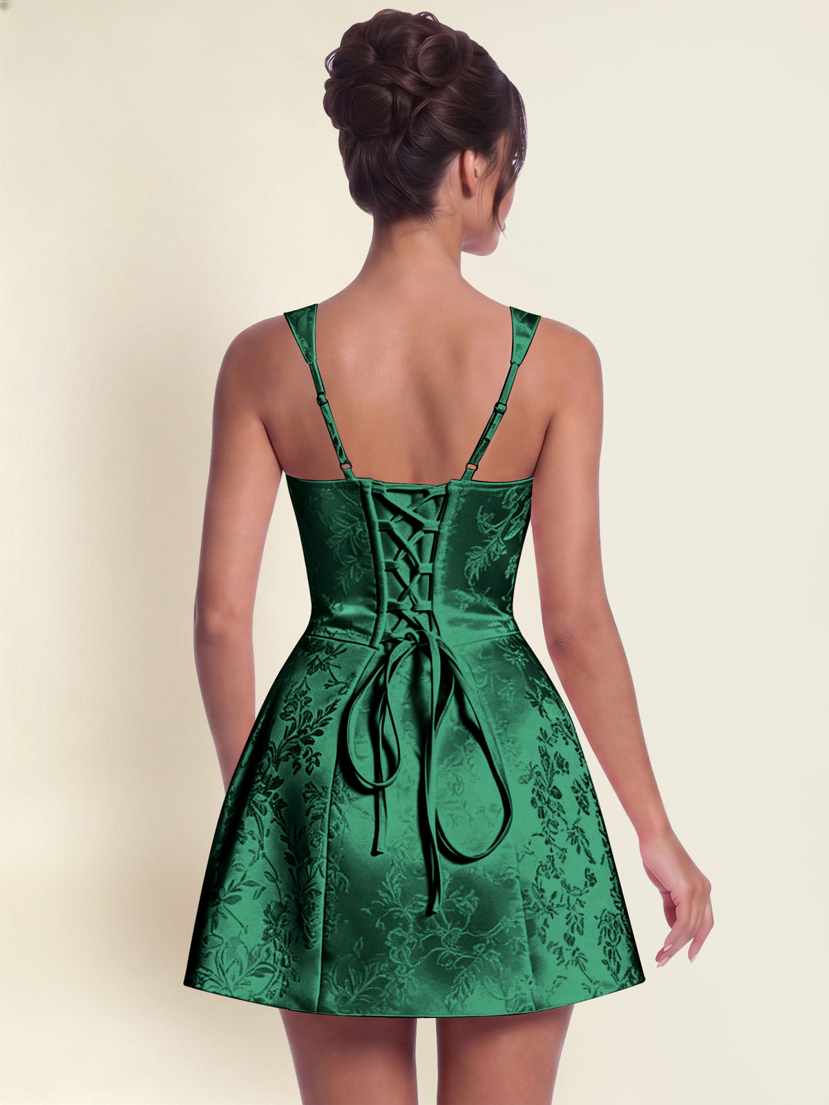 ROVDESY A-Line Square Neck Jacquard Satin Homecoming Mini Dress