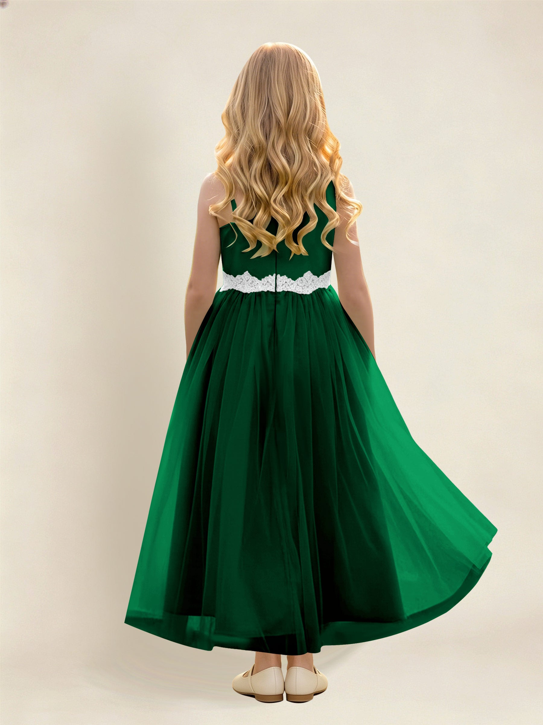 ROVDESY Asymmetric One Shoulder  Satin  Tulle Junior Bridesmaid Dress