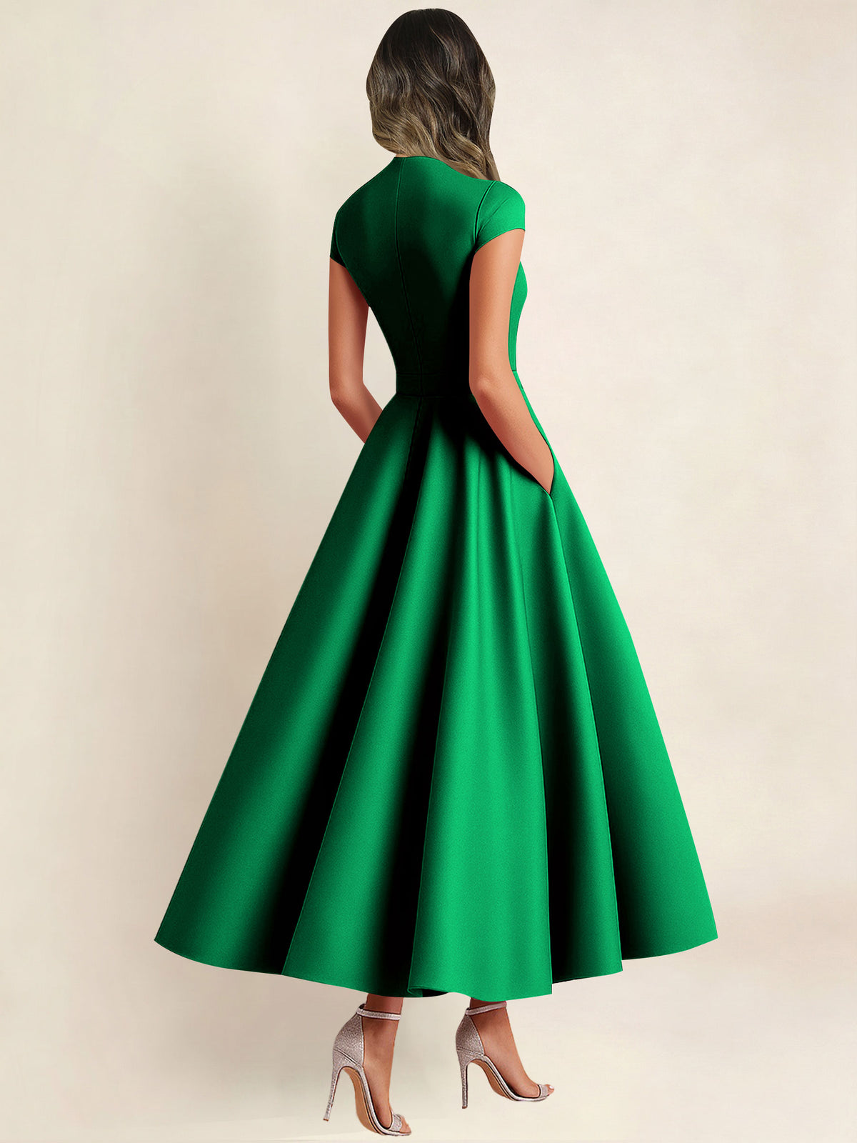 A Line V Neck 3D Flower Satin Mother of the Bride Dress