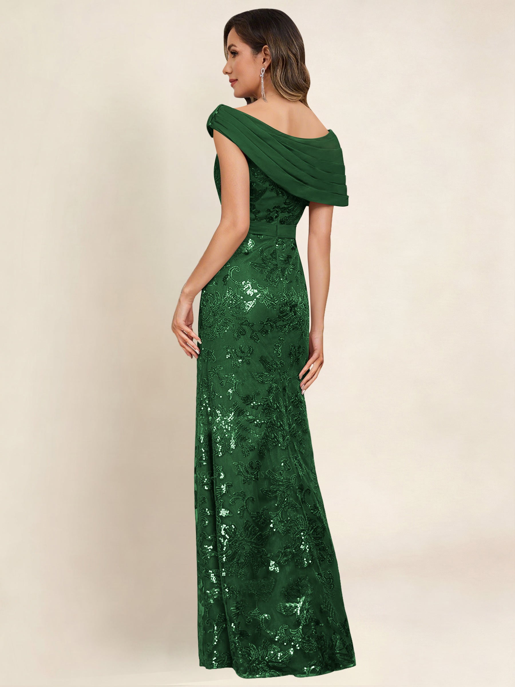 ROVDESY Off the Shoulder Sequin Mermaid Long Mother Of The Bride Dress Formal Gown