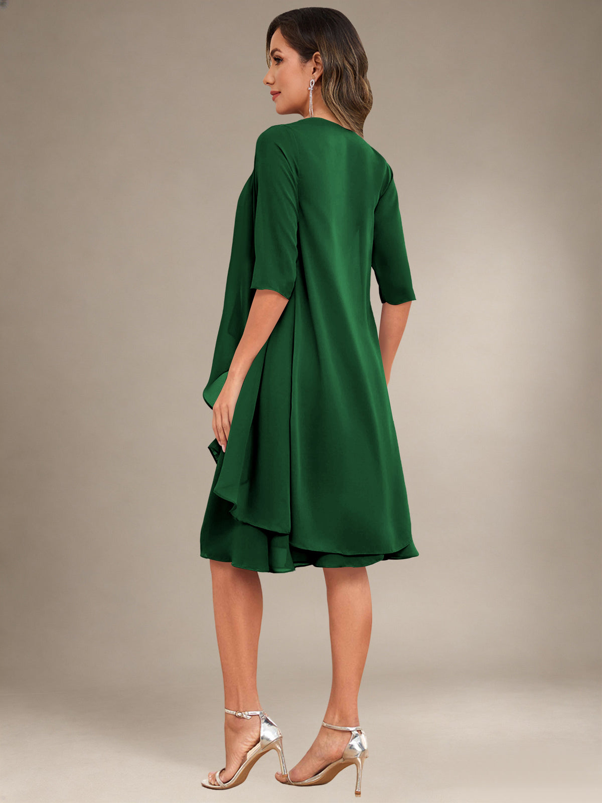 2 Pieces Half Sleeve Chiffon Knee Length Mother Of The Bride Dresses with Jacket