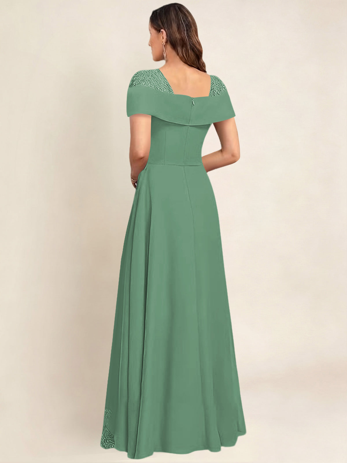 ROVDESY A-Line Off The Shoulder Lace Chiffon Long Mother of the Bride Dress Formal Gown