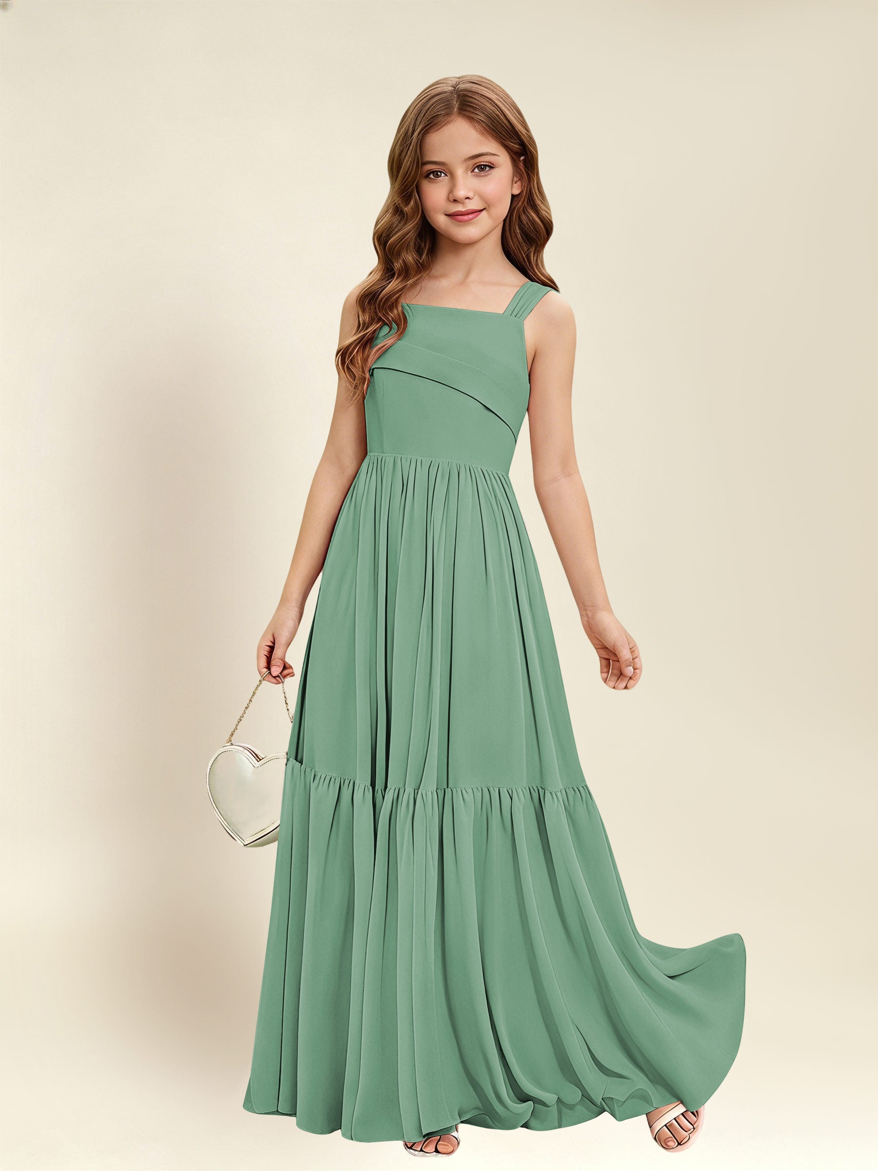 ROVDESY A-Line Square Neck Chiffon  Junior Bridesmaid Dress