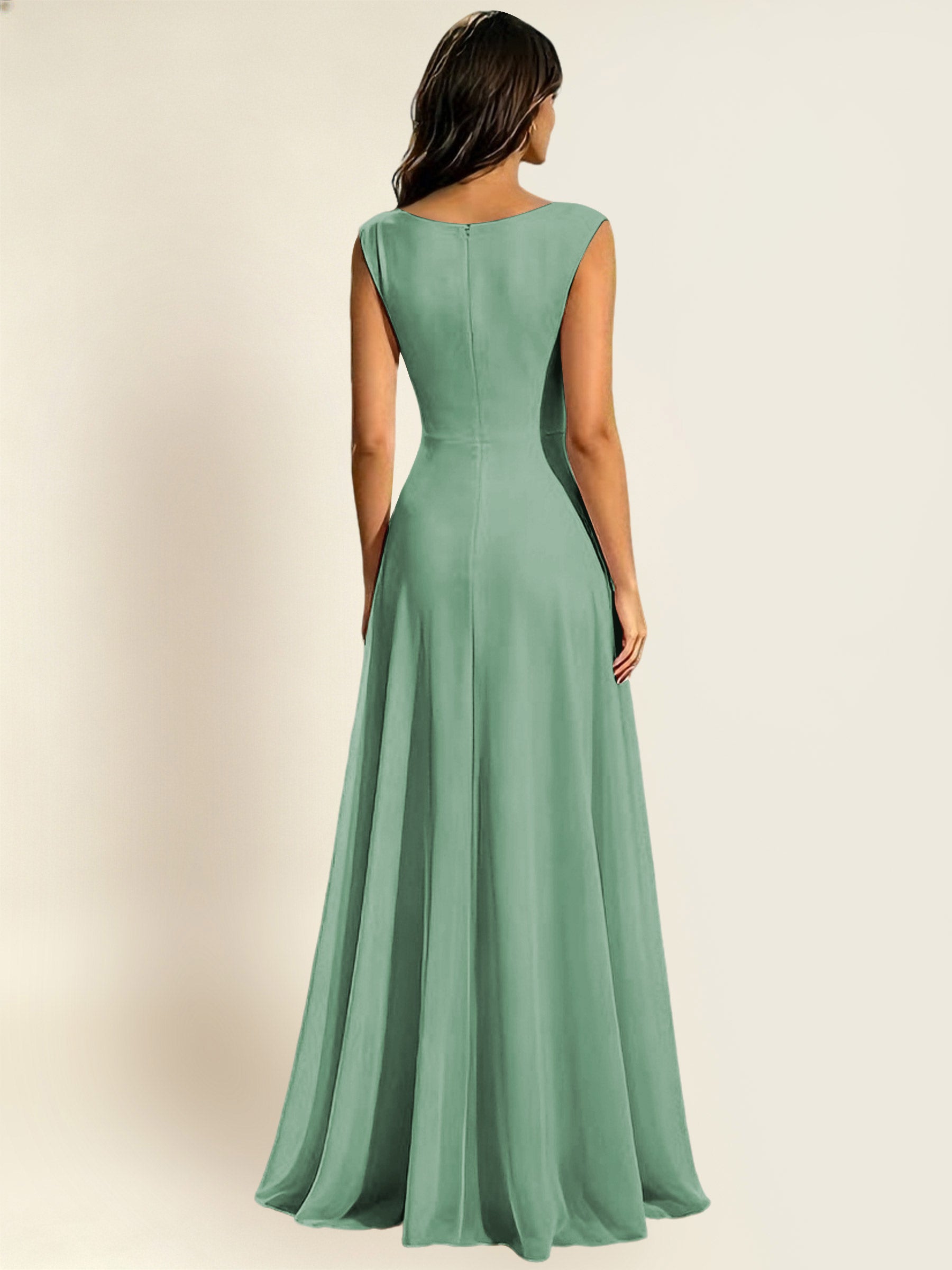ROVDESY A-Line Chiffon Long Bridesmaid Dress With Sleeveless