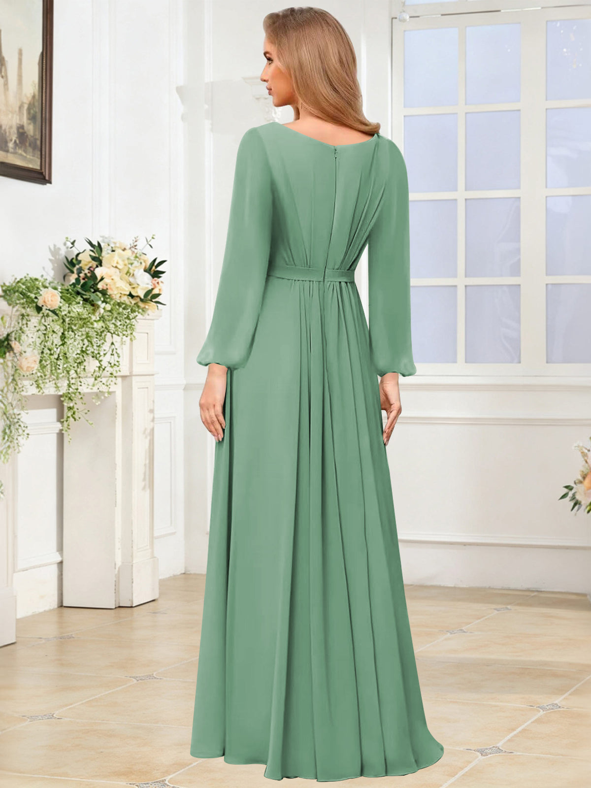 A-Line Chiffon Long Sleeve Bridesmaid Dress