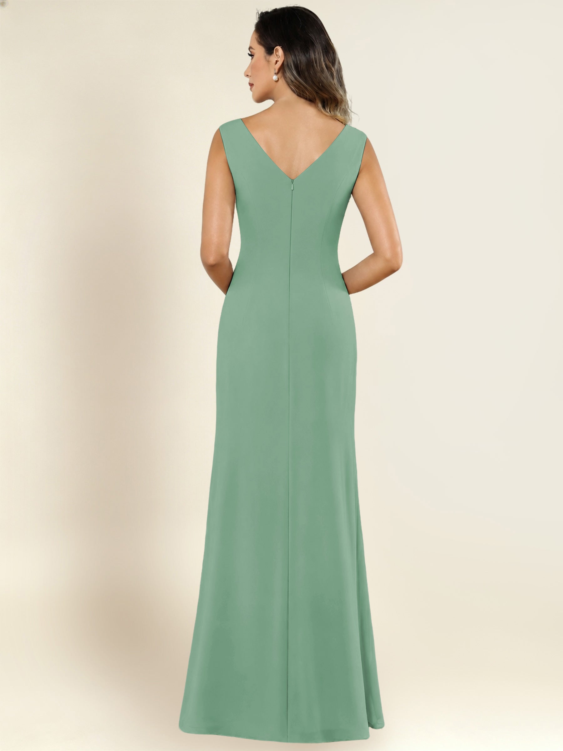 ROVDESY 2 Pieces V-Neck Sequin Chiffon Long Mother Of The Bride Dress With Long Sleeve Jacket