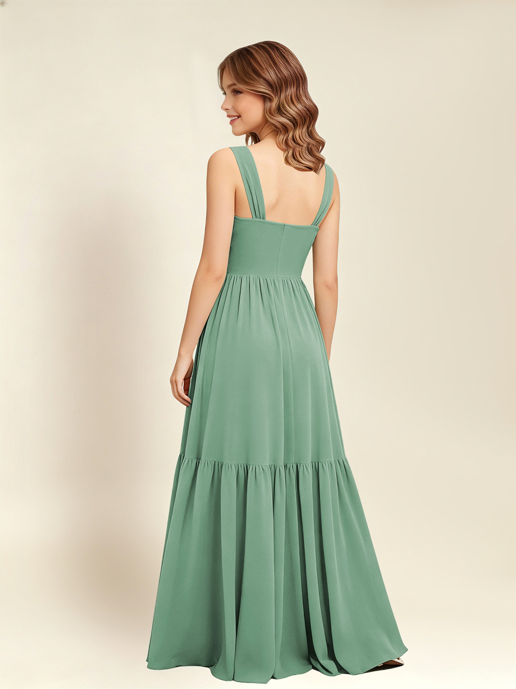 ROVDESY A-Line Square Neck Chiffon  Junior Bridesmaid Dress